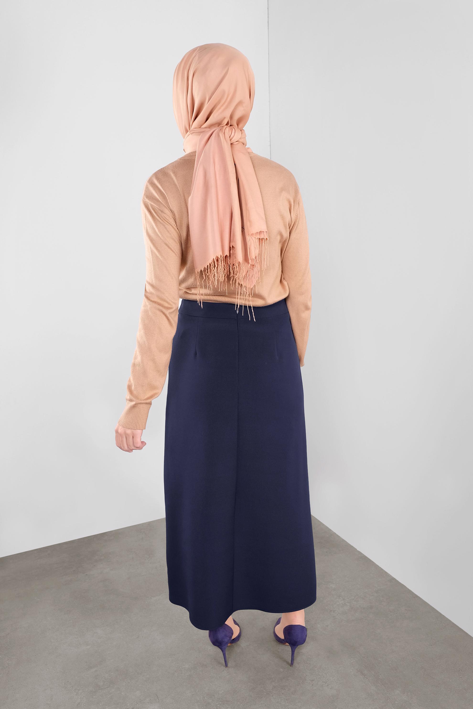 Tesettür giyim LACİVERT BEL KISMI BAĞCIK DETAYLI ETEK 60119