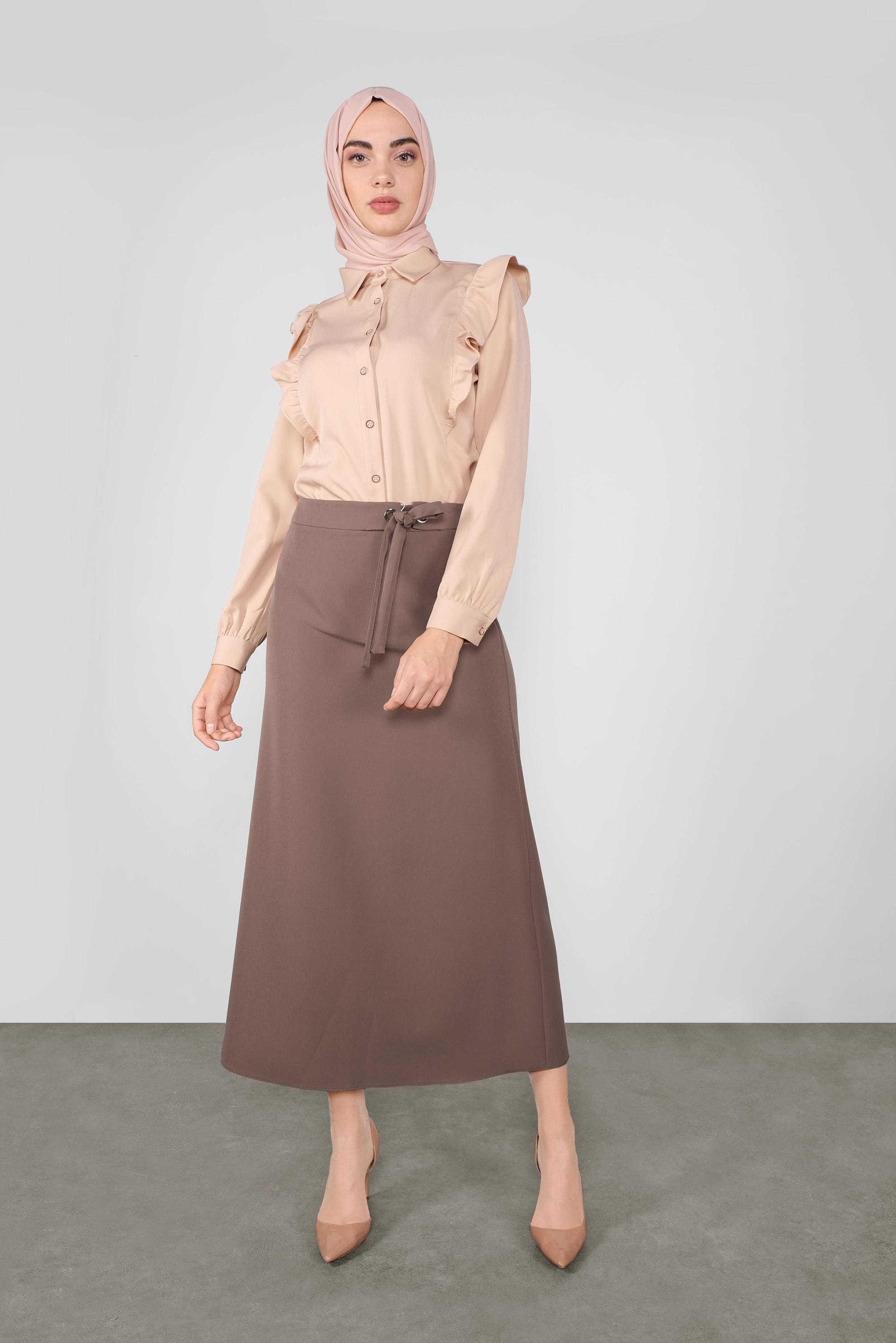 Tesettür giyim VİZON BEL KISMI BAĞCIK DETAYLI ETEK 60119