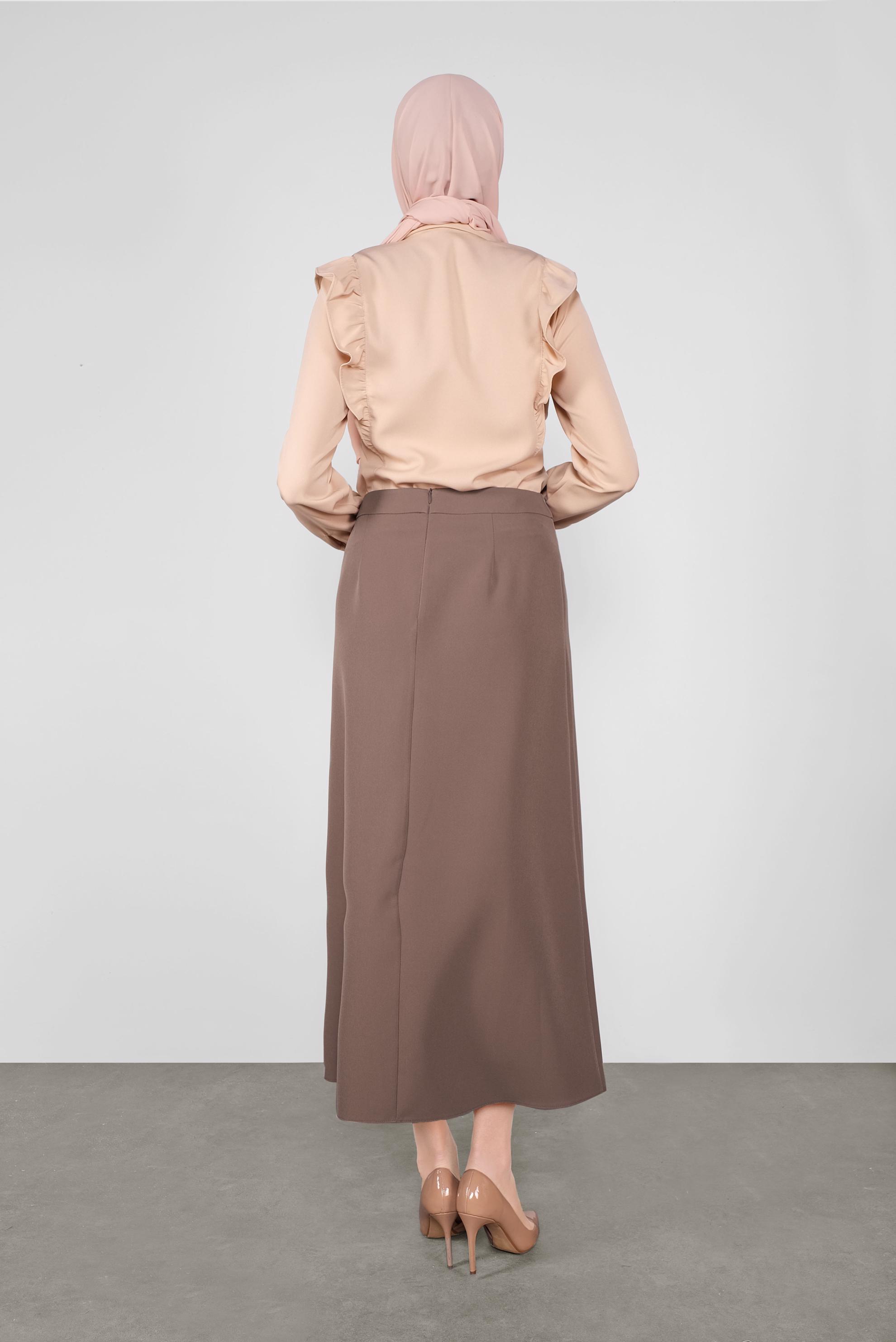 Tesettür giyim VİZON BEL KISMI BAĞCIK DETAYLI ETEK 60119