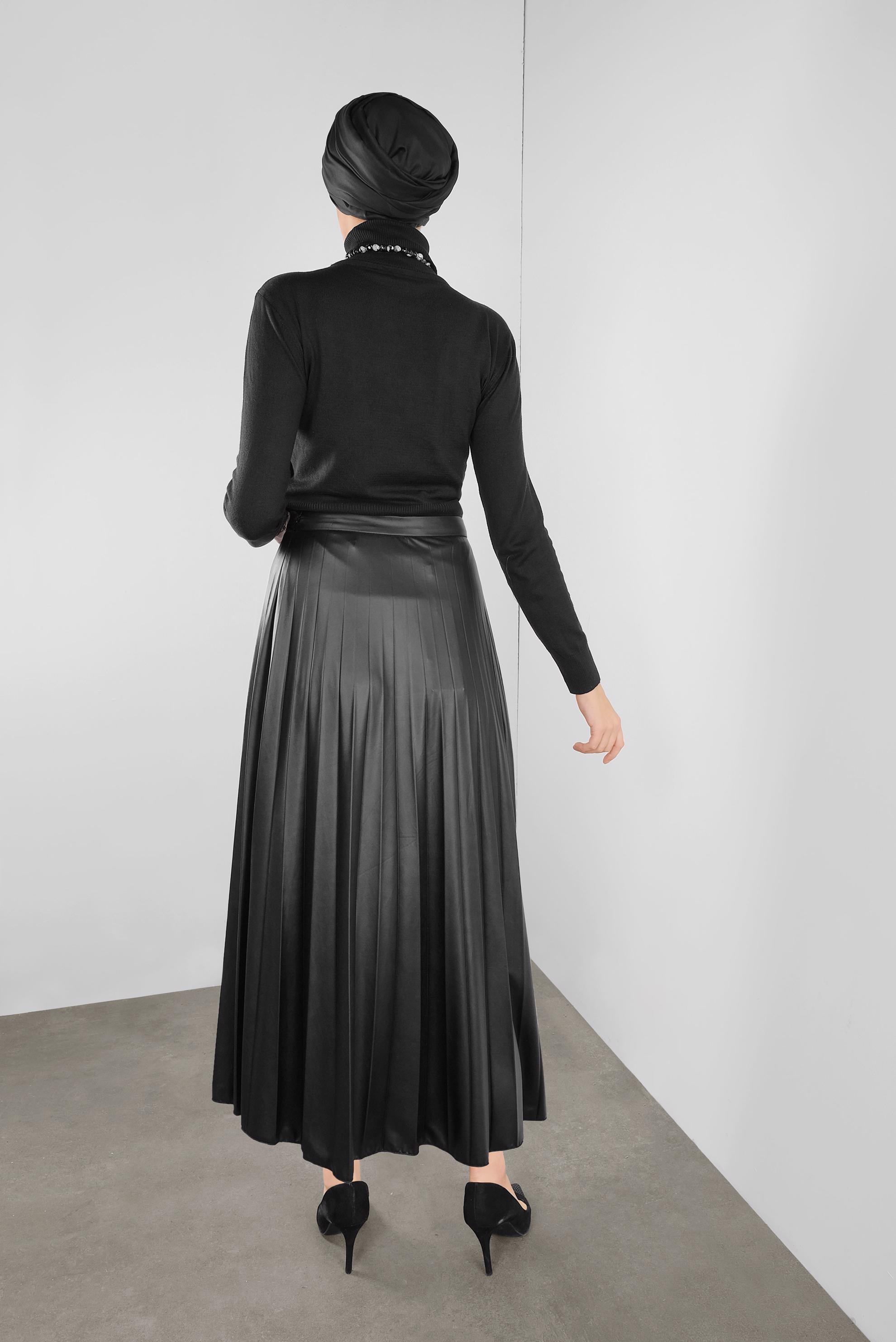 Tesettür giyim SİYAH PİLELİ SALAŞ ETEK 60120