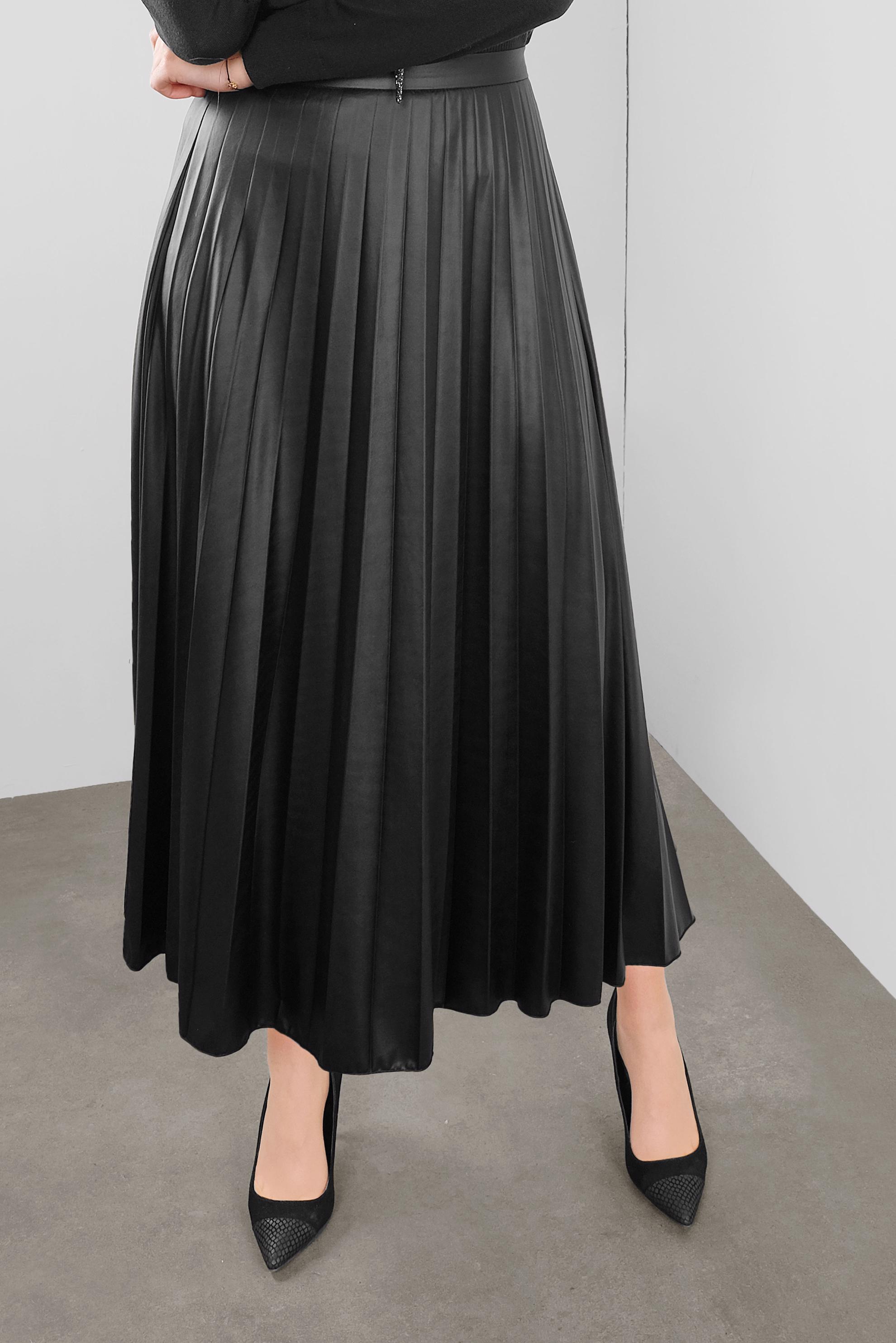 Tesettür giyim SİYAH PİLELİ SALAŞ ETEK 60120