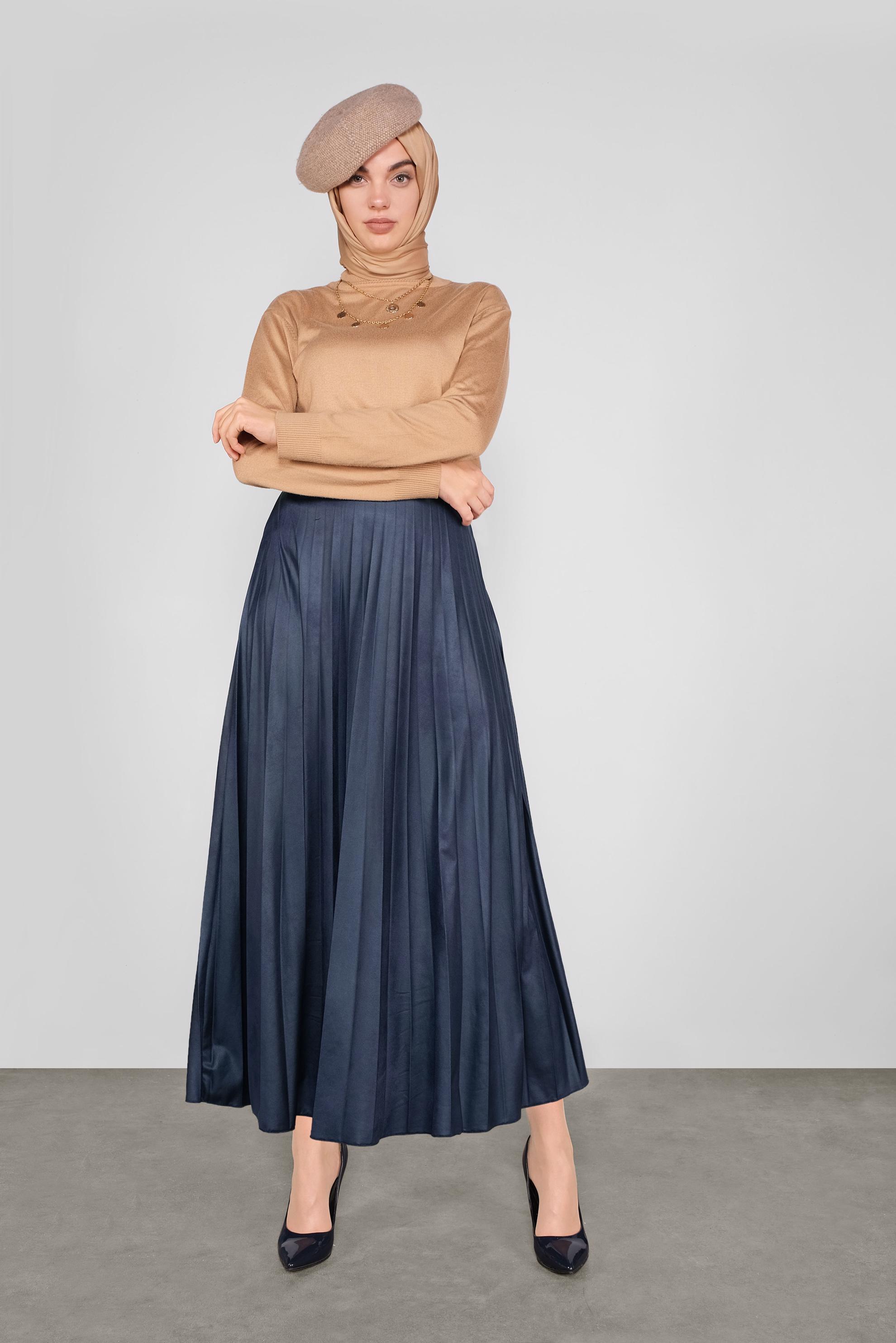 Tesettür giyim LACİVERT PİLELİ SALAŞ ETEK 60120