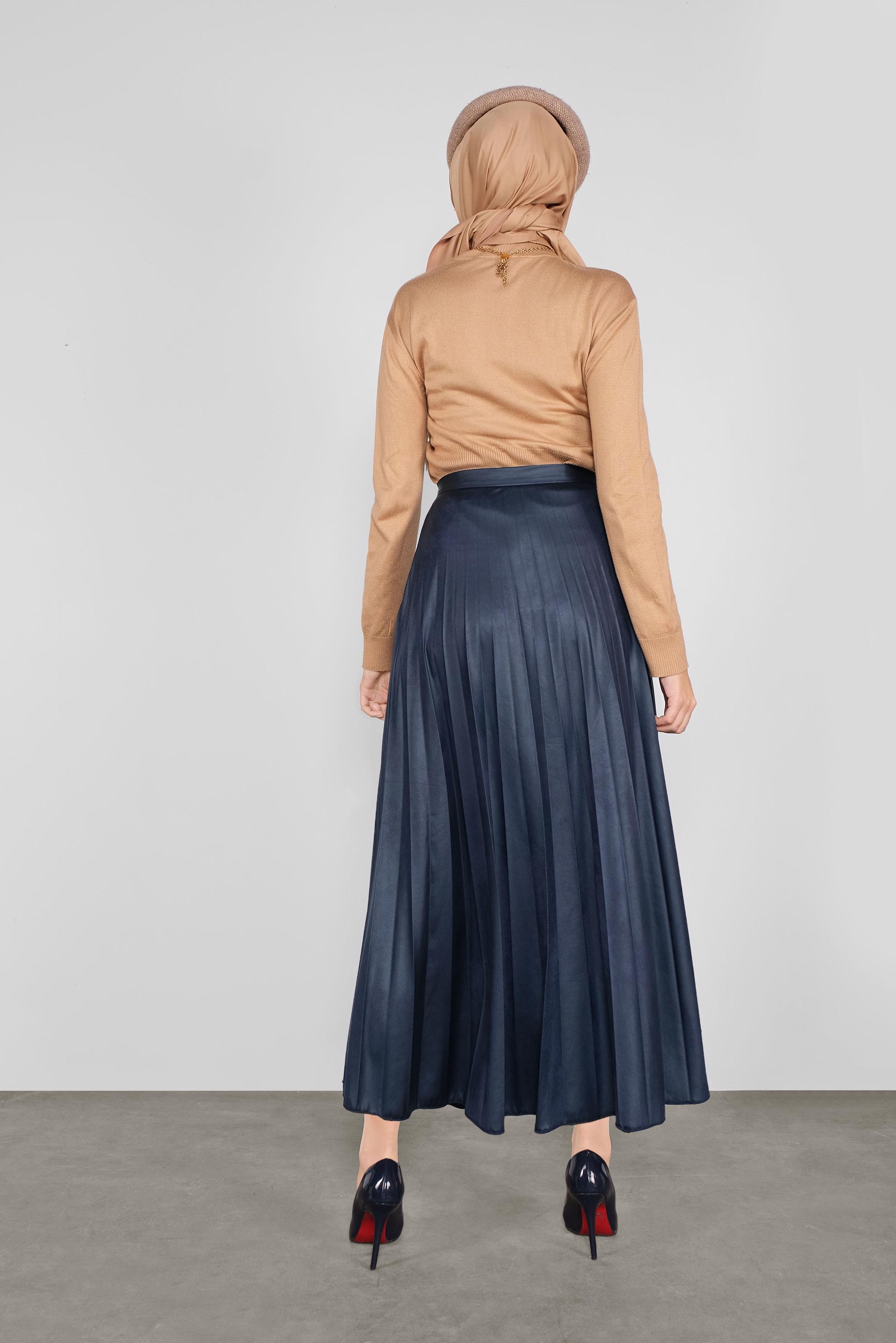 Tesettür giyim LACİVERT PİLELİ SALAŞ ETEK 60120