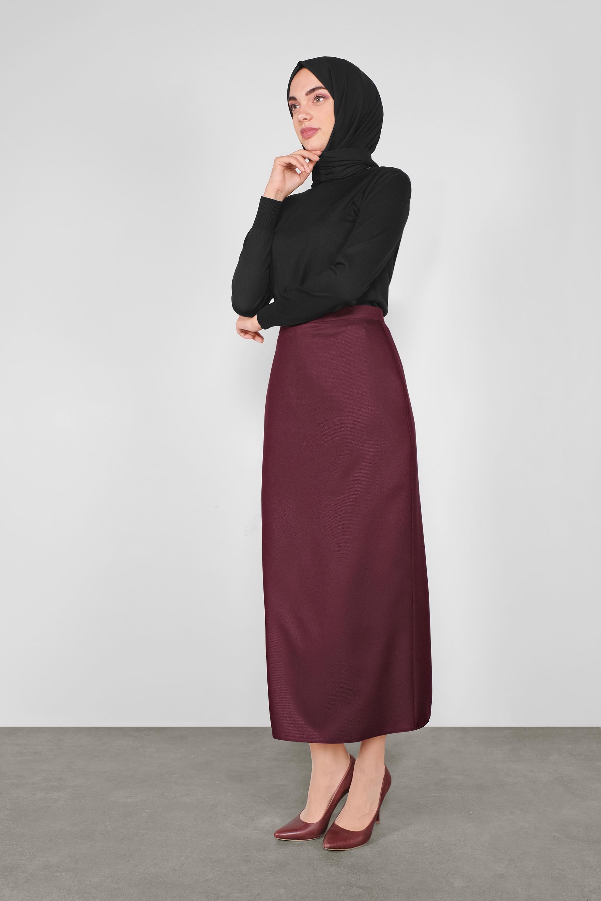 Tesettür giyim BORDO YÜKSEK BEL ETEK 60122