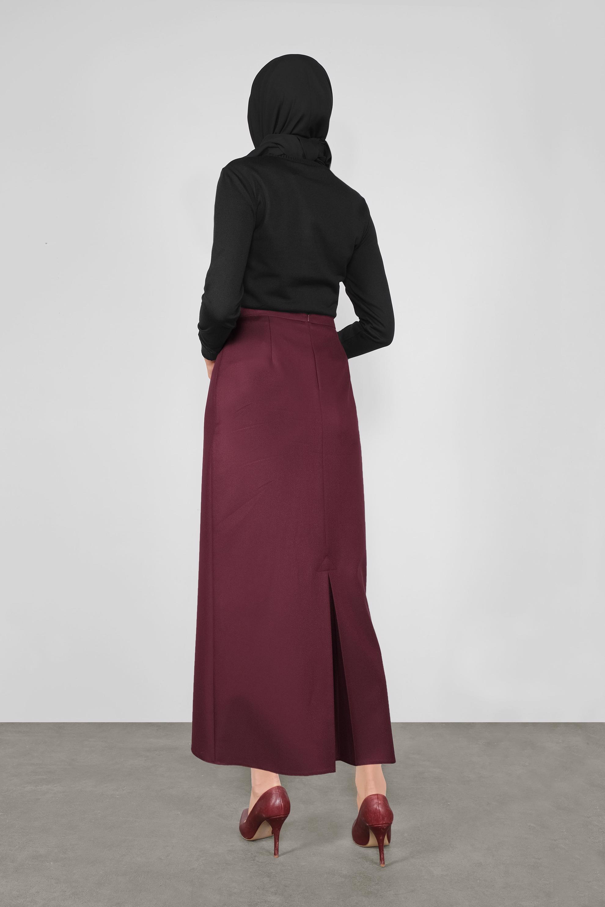 Tesettür giyim BORDO YÜKSEK BEL ETEK 60122