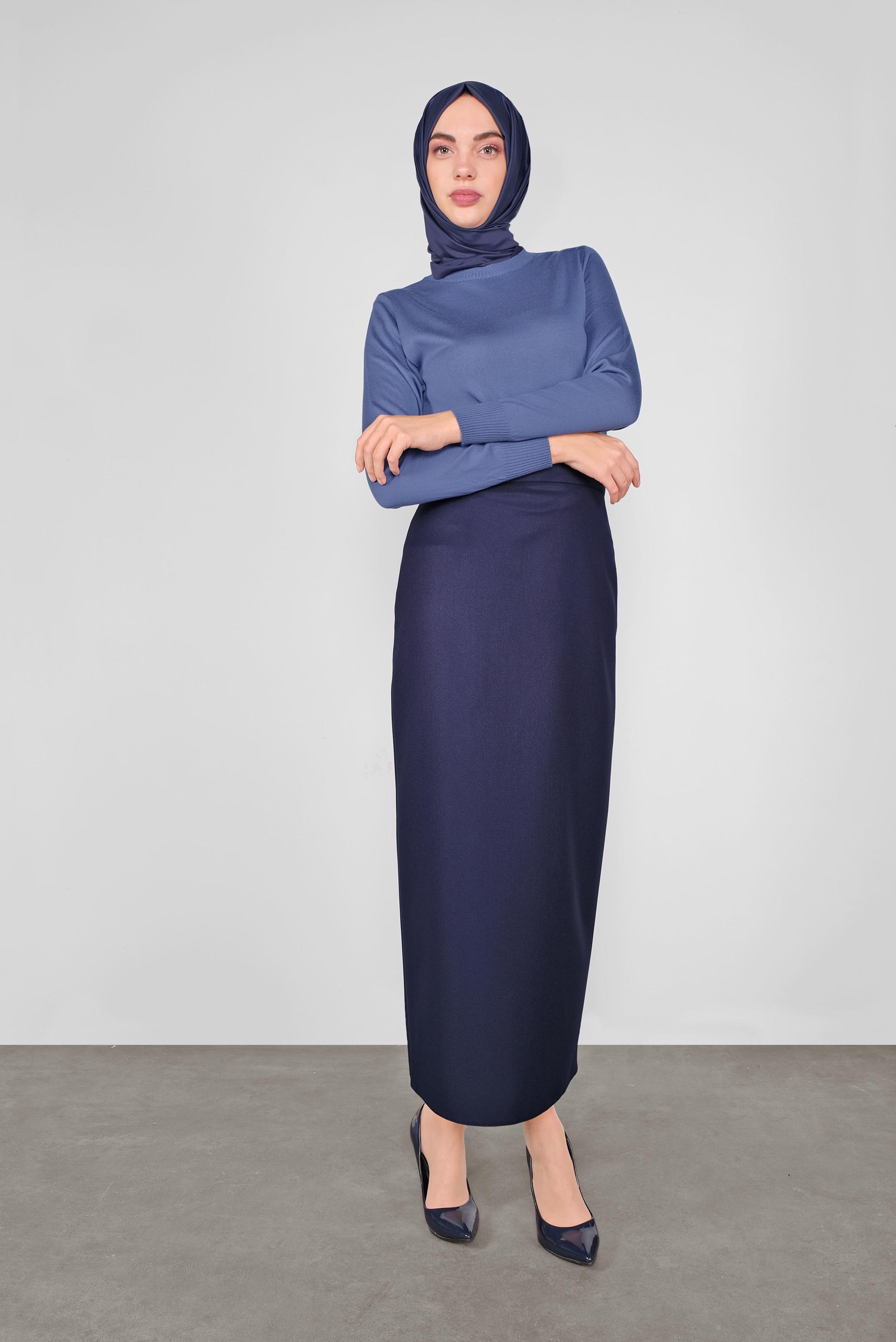 Tesettür giyim LACİVERT YÜKSEK BEL ETEK 60122