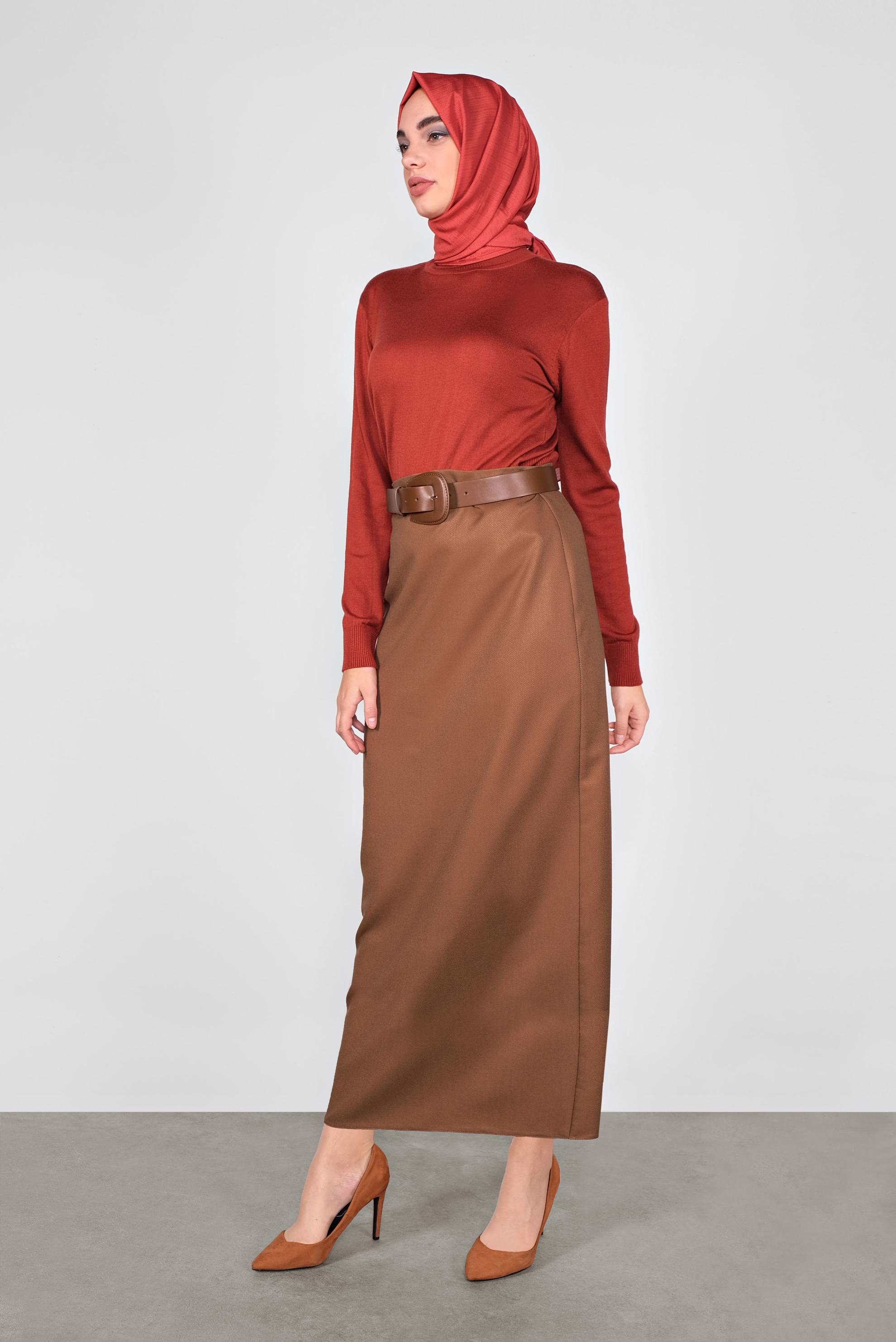 Tesettür giyim TABA YÜKSEK BEL ETEK 60122
