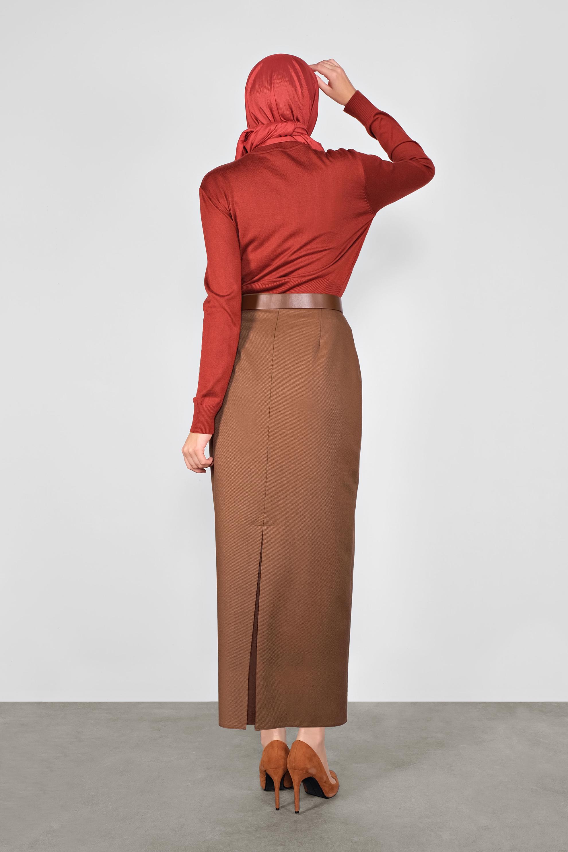 Tesettür giyim TABA YÜKSEK BEL ETEK 60122