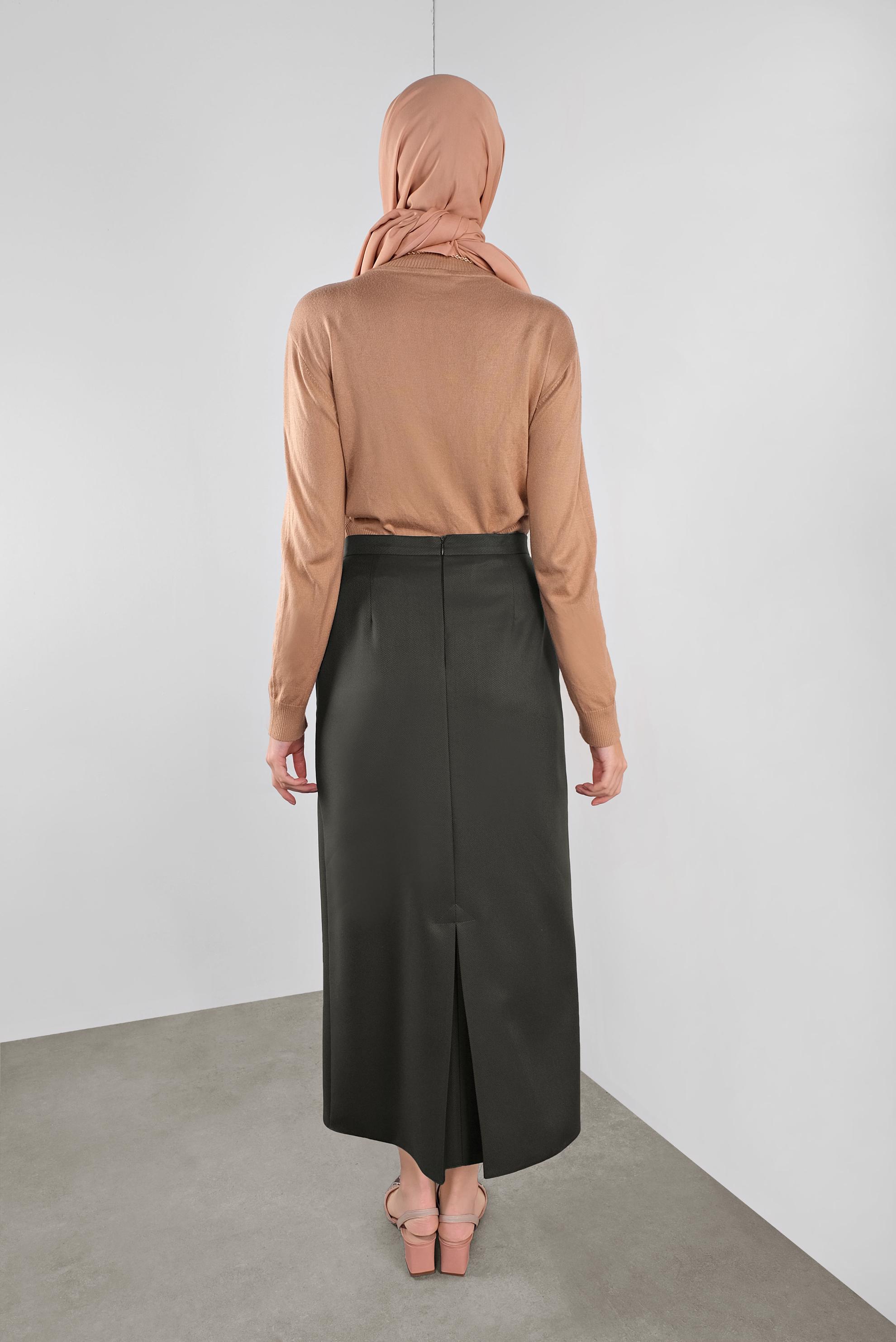 Tesettür giyim HAKİ YÜKSEK BEL ETEK 60122