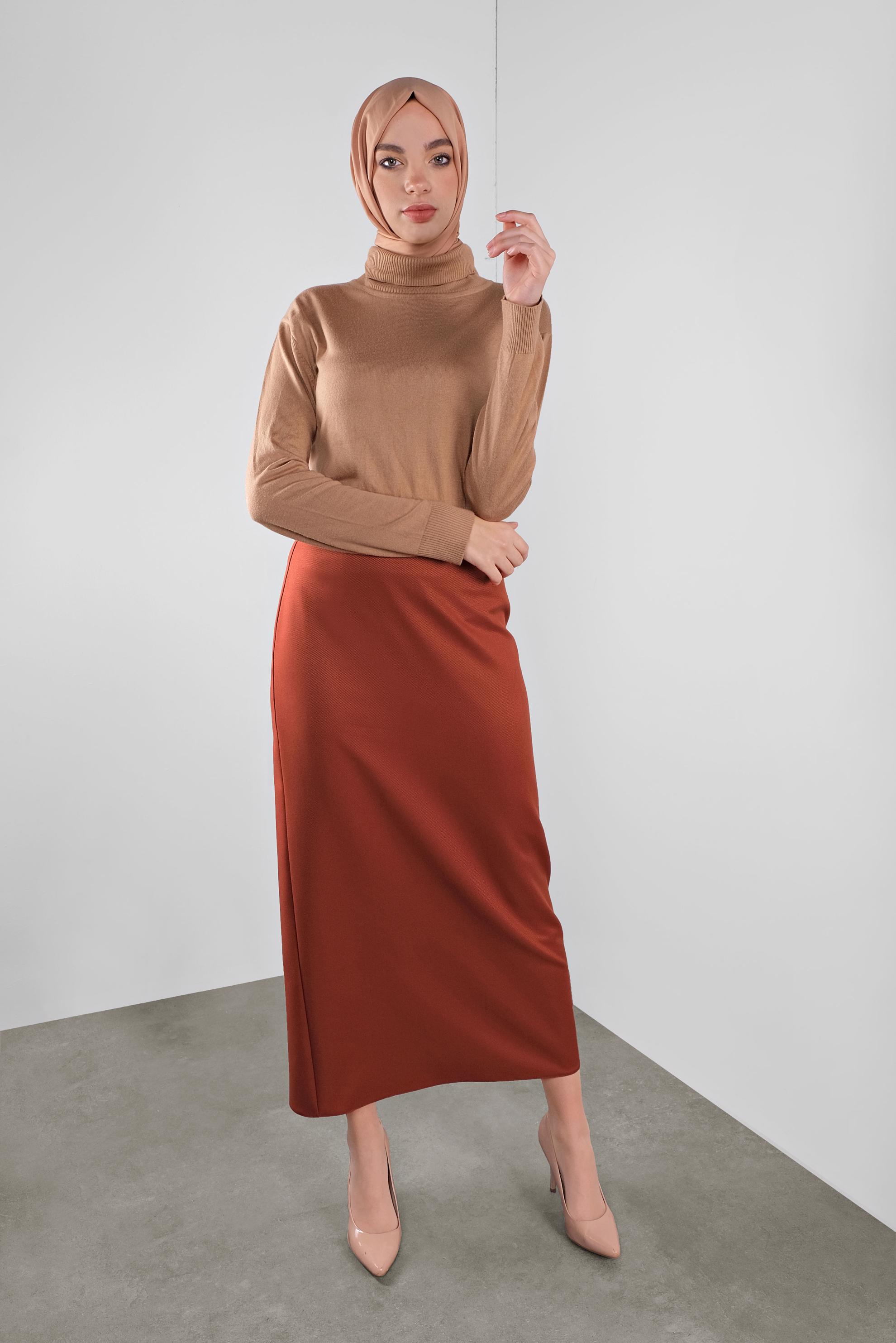 Tesettür giyim TURUNCU YÜKSEK BEL ETEK 60122