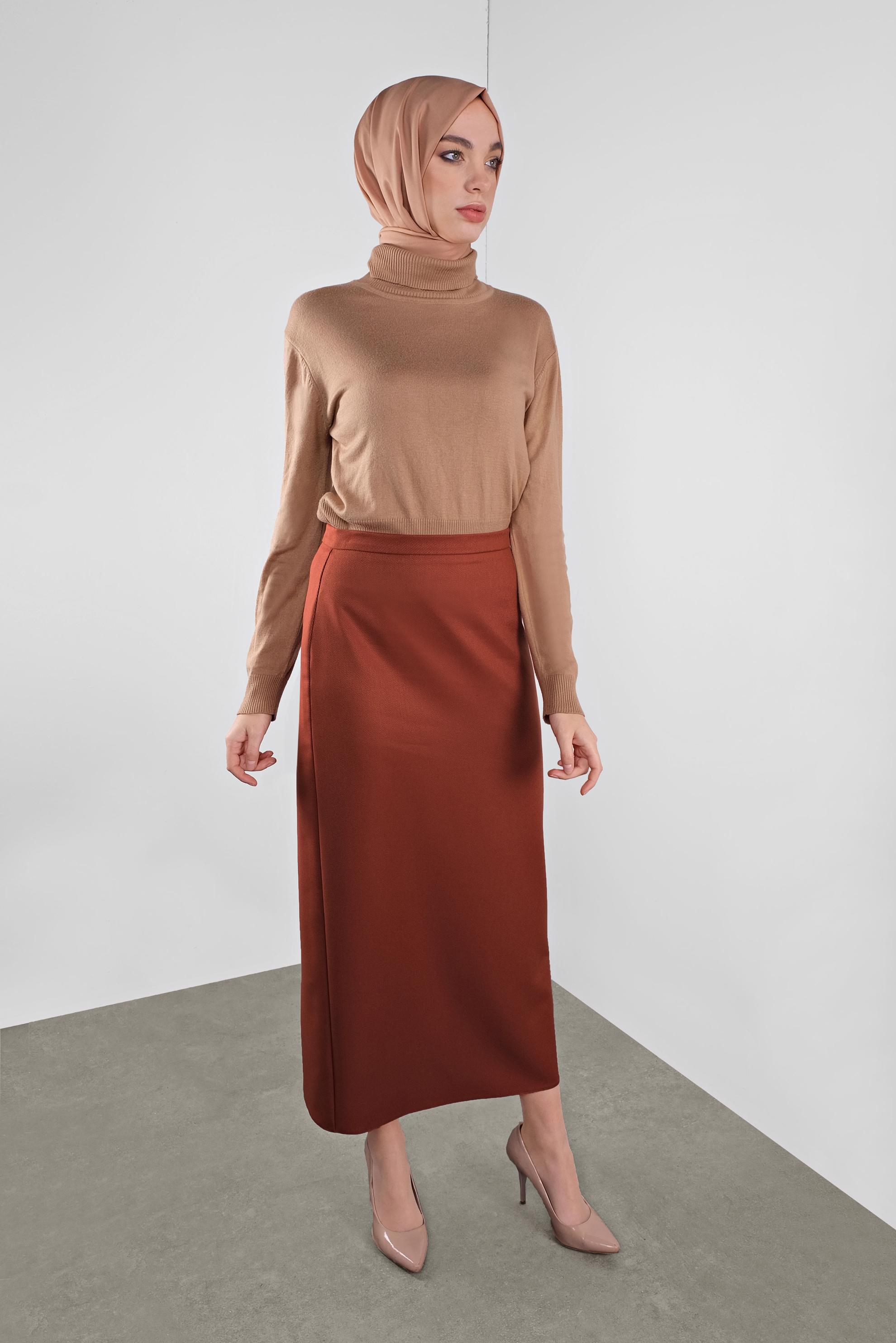 Tesettür giyim TURUNCU YÜKSEK BEL ETEK 60122