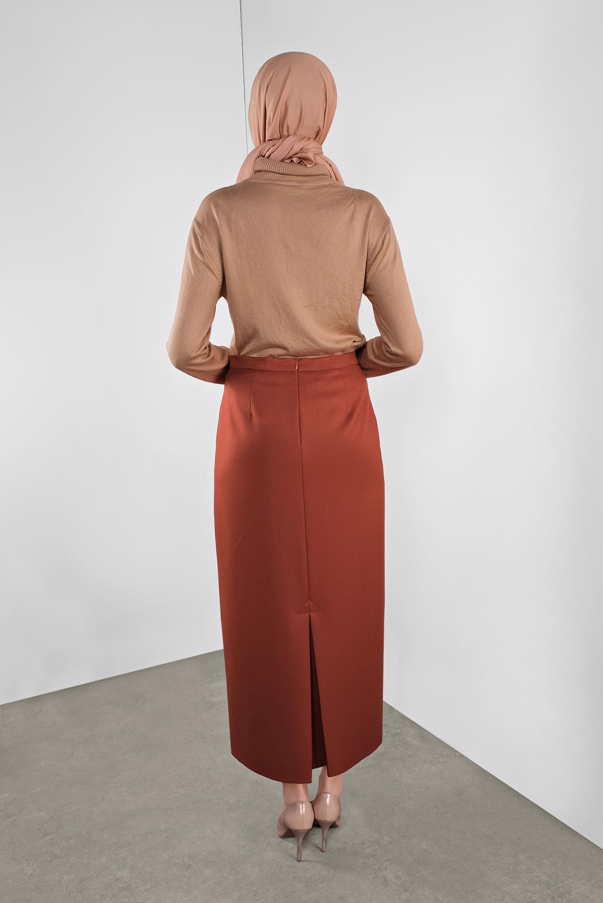 Tesettür giyim TURUNCU YÜKSEK BEL ETEK 60122