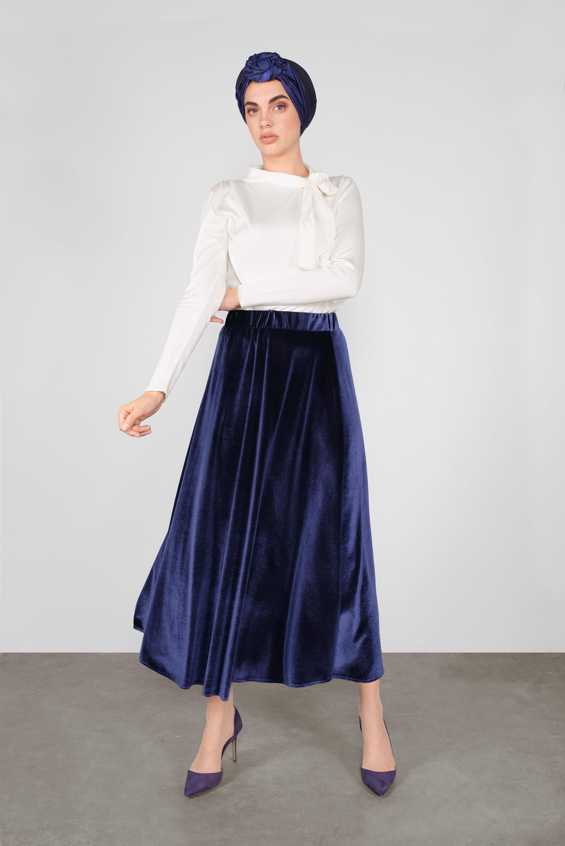 Hijab clothing NAVY BLUE FLOWING VELVET SKIRT 60123