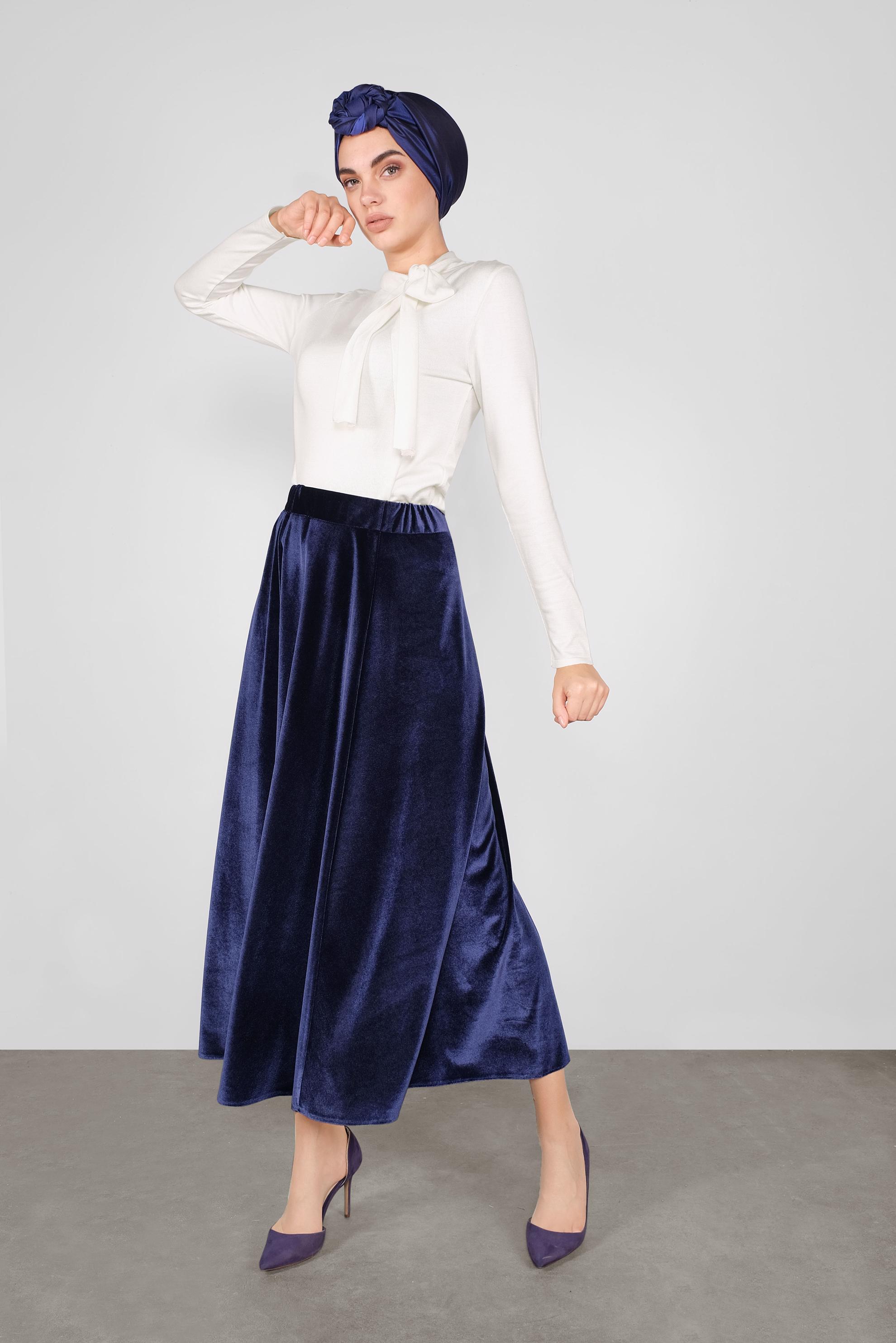 Hijab clothing NAVY BLUE FLOWING VELVET SKIRT 60123