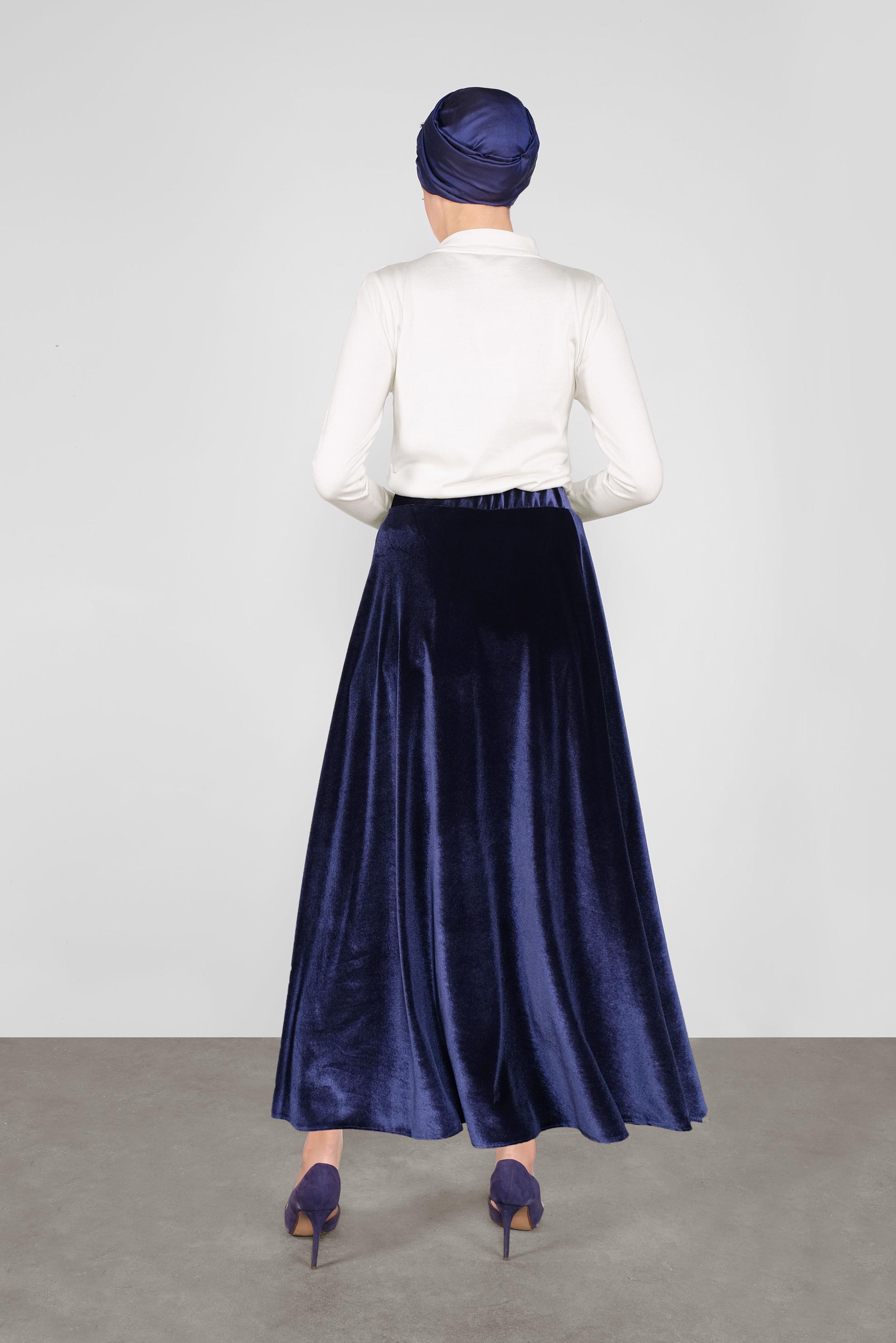 Hijab clothing NAVY BLUE FLOWING VELVET SKIRT 60123