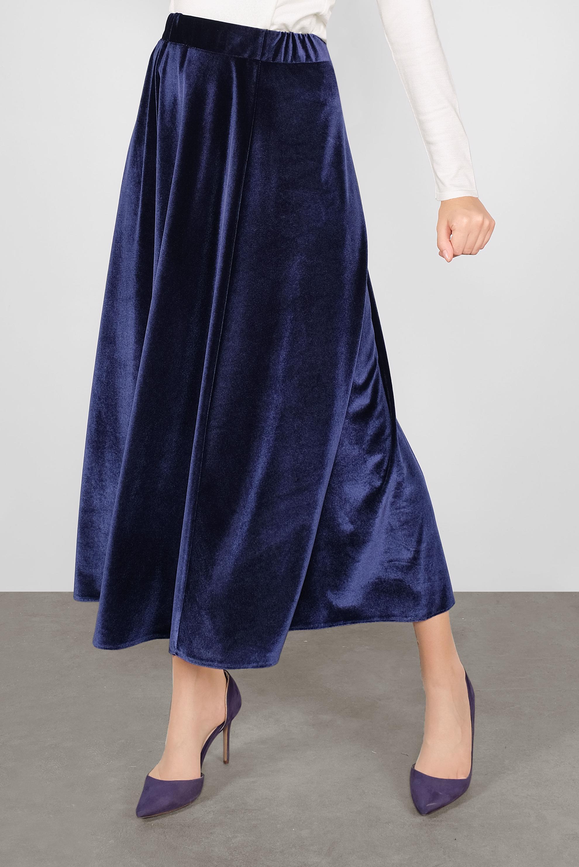 Hijab clothing NAVY BLUE FLOWING VELVET SKIRT 60123