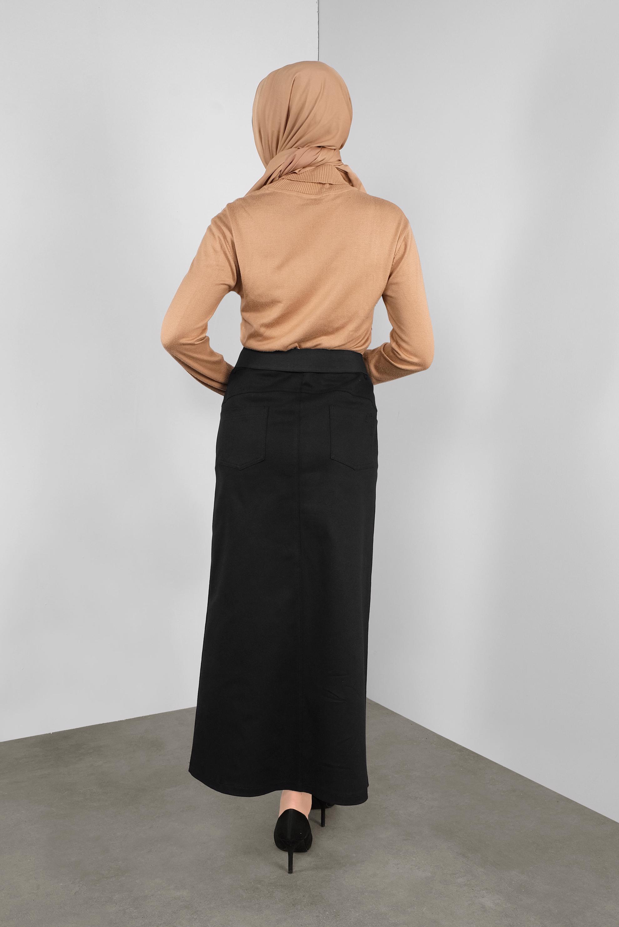 Tesettür giyim SİYAH DÜĞMELİ CEPLİ ETEK 60124 