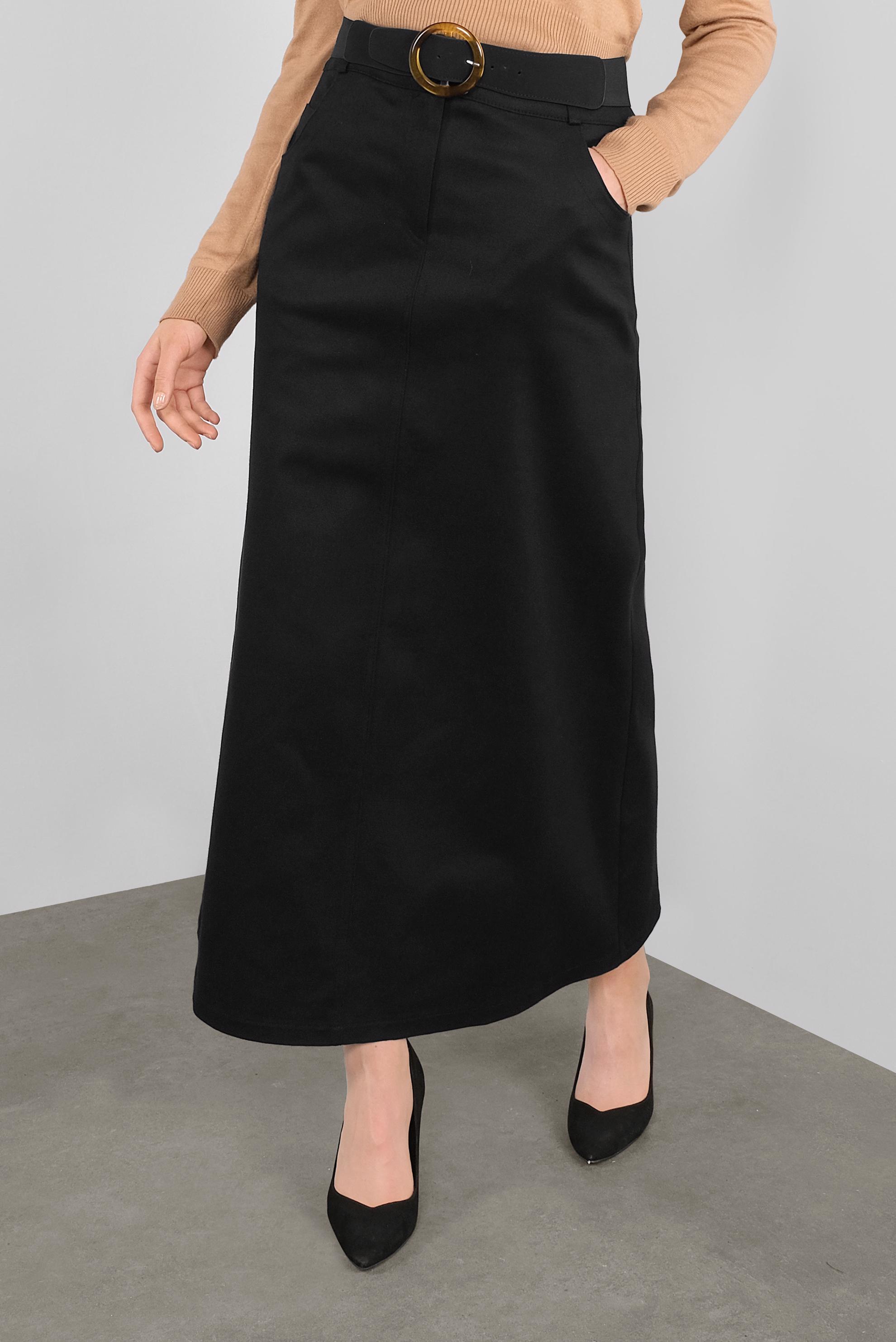 Tesettür giyim SİYAH DÜĞMELİ CEPLİ ETEK 60124 