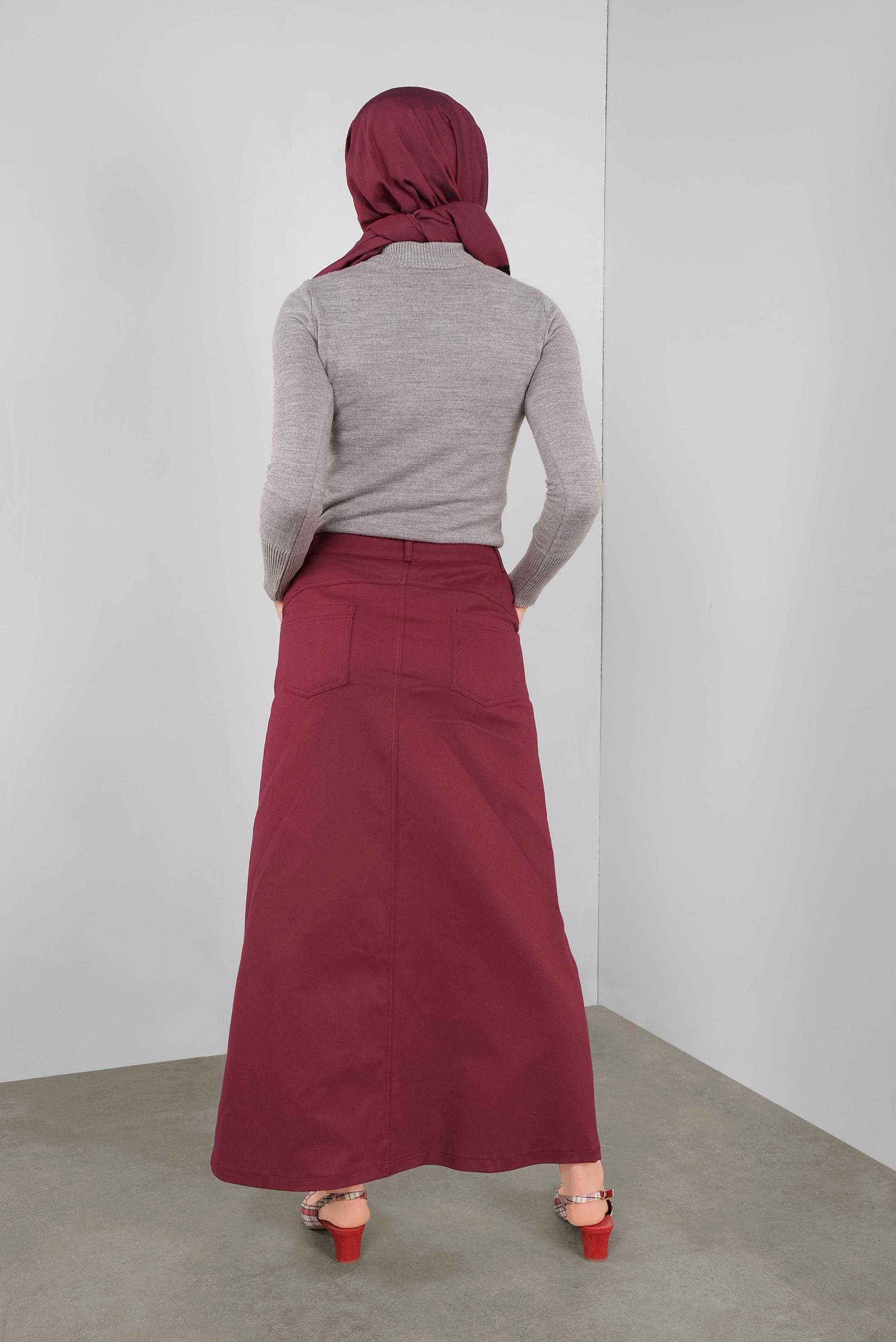Tesettür giyim KIRMIZI DÜĞMELİ CEPLİ ETEK 60124 