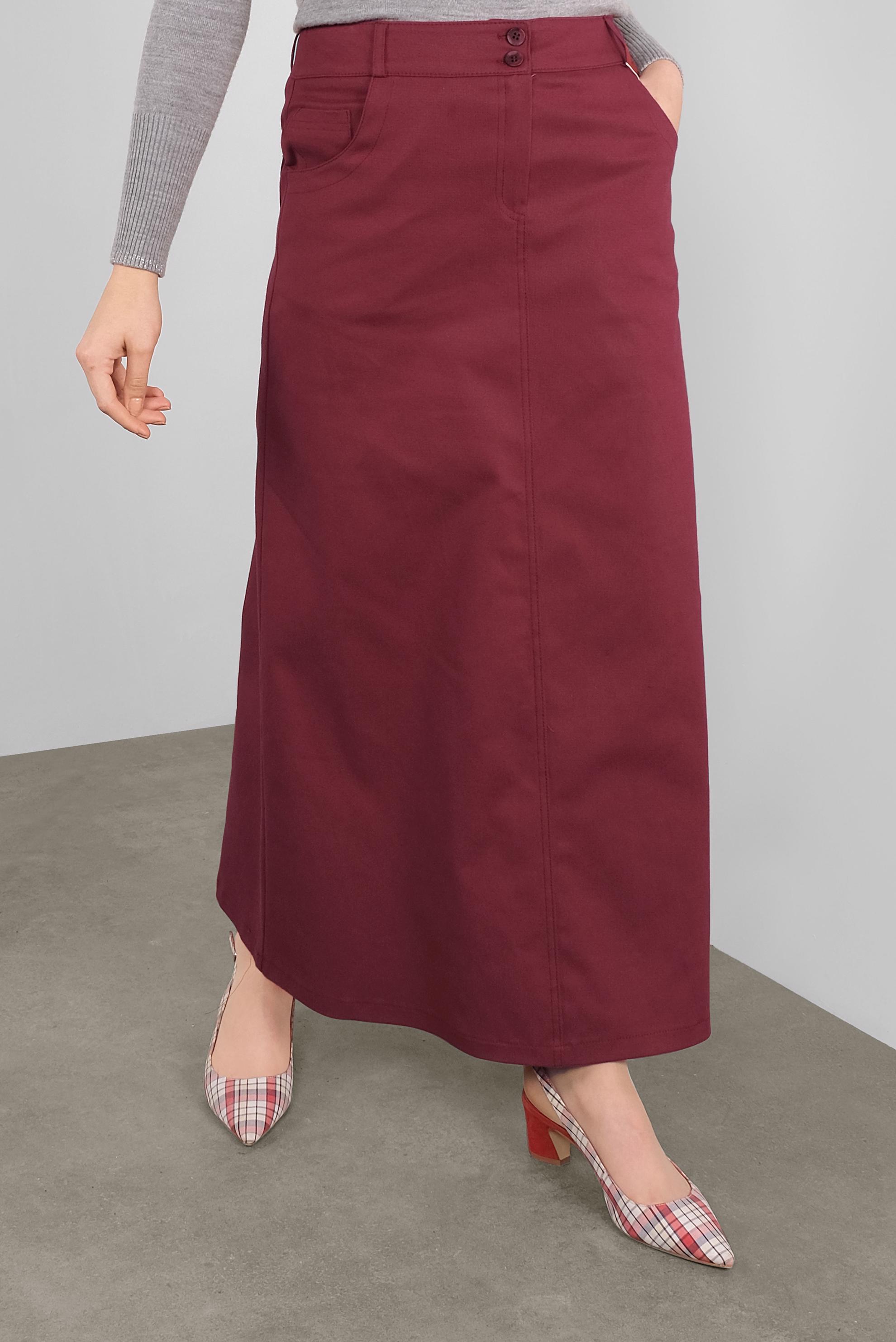 Tesettür giyim KIRMIZI DÜĞMELİ CEPLİ ETEK 60124 