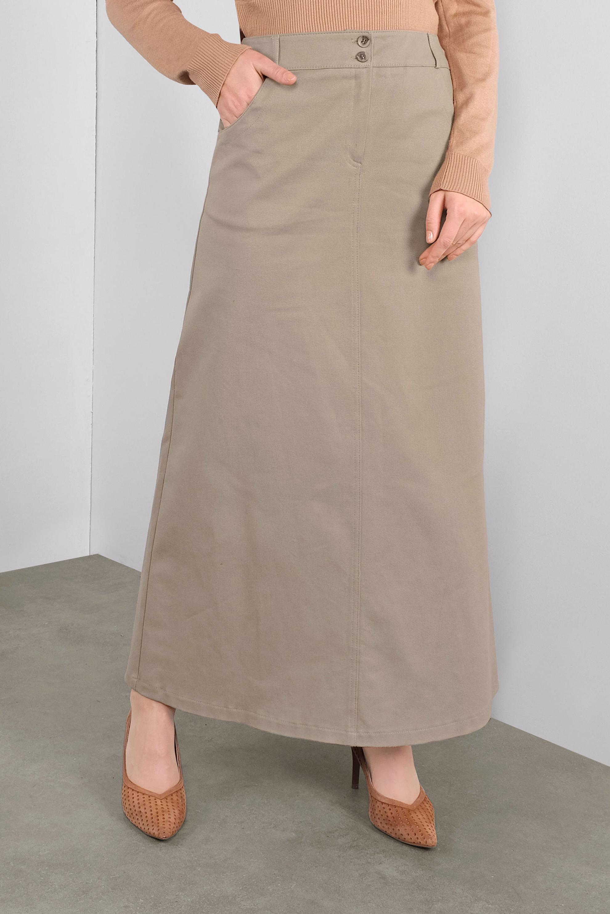 Tesettür giyim BEJ DÜĞMELİ CEPLİ ETEK 60124 