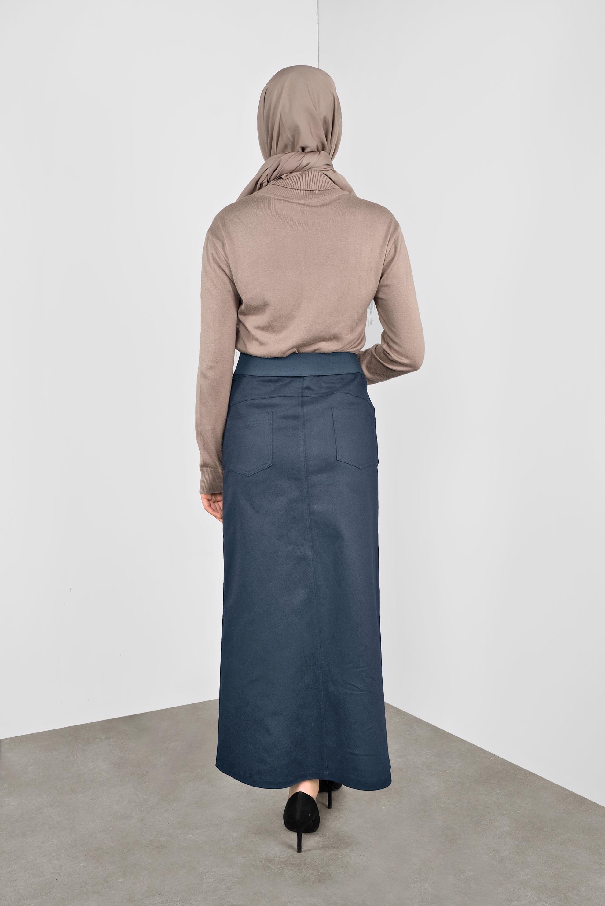 Tesettür giyim LACİVERT DÜĞMELİ CEPLİ ETEK 60124 