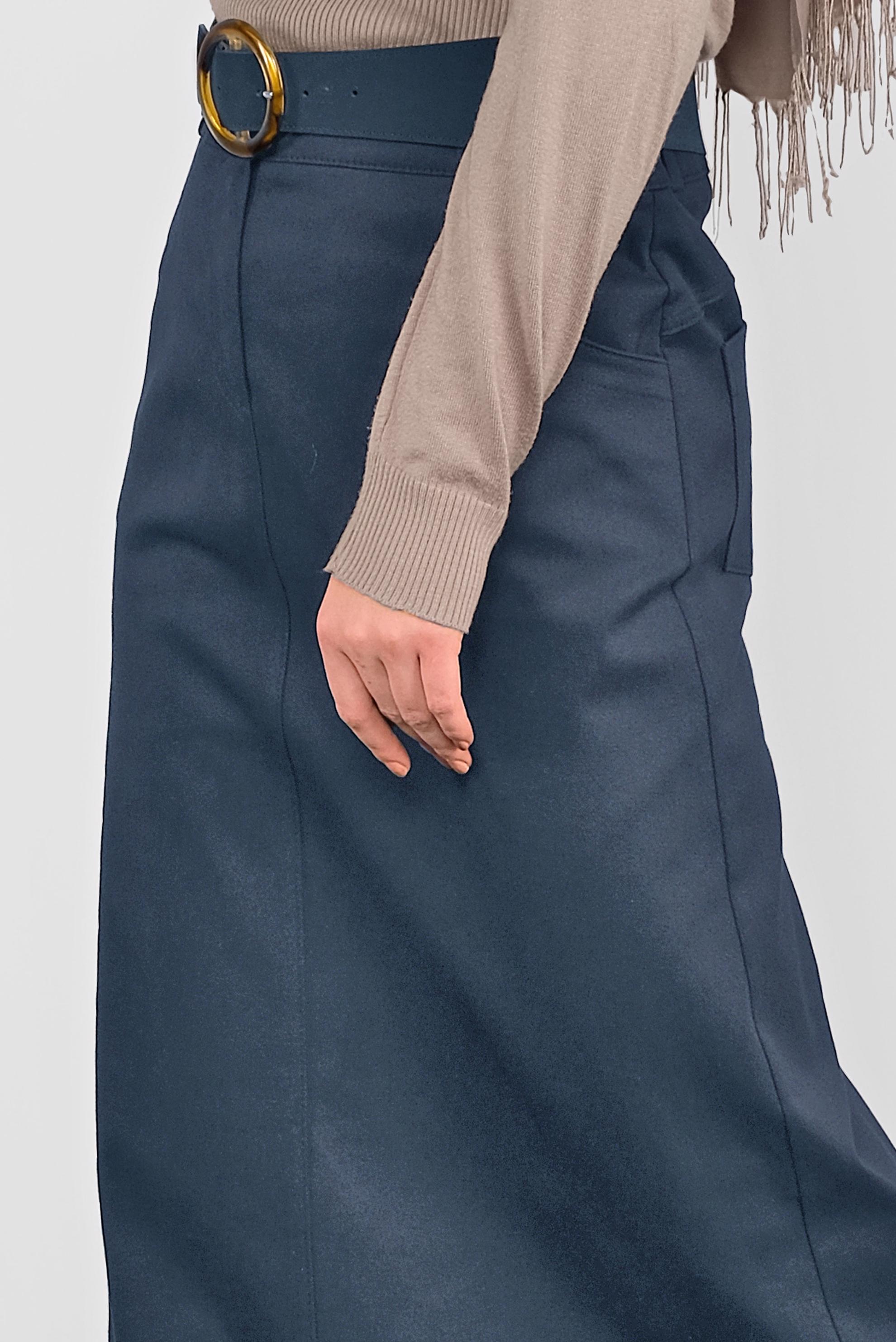 Tesettür giyim LACİVERT DÜĞMELİ CEPLİ ETEK 60124 