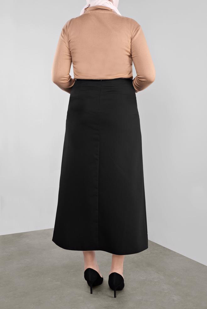 Tesettür giyim SİYAH DÜĞME DETAYLI KLASİK ETEK 60125 - ALVİNA