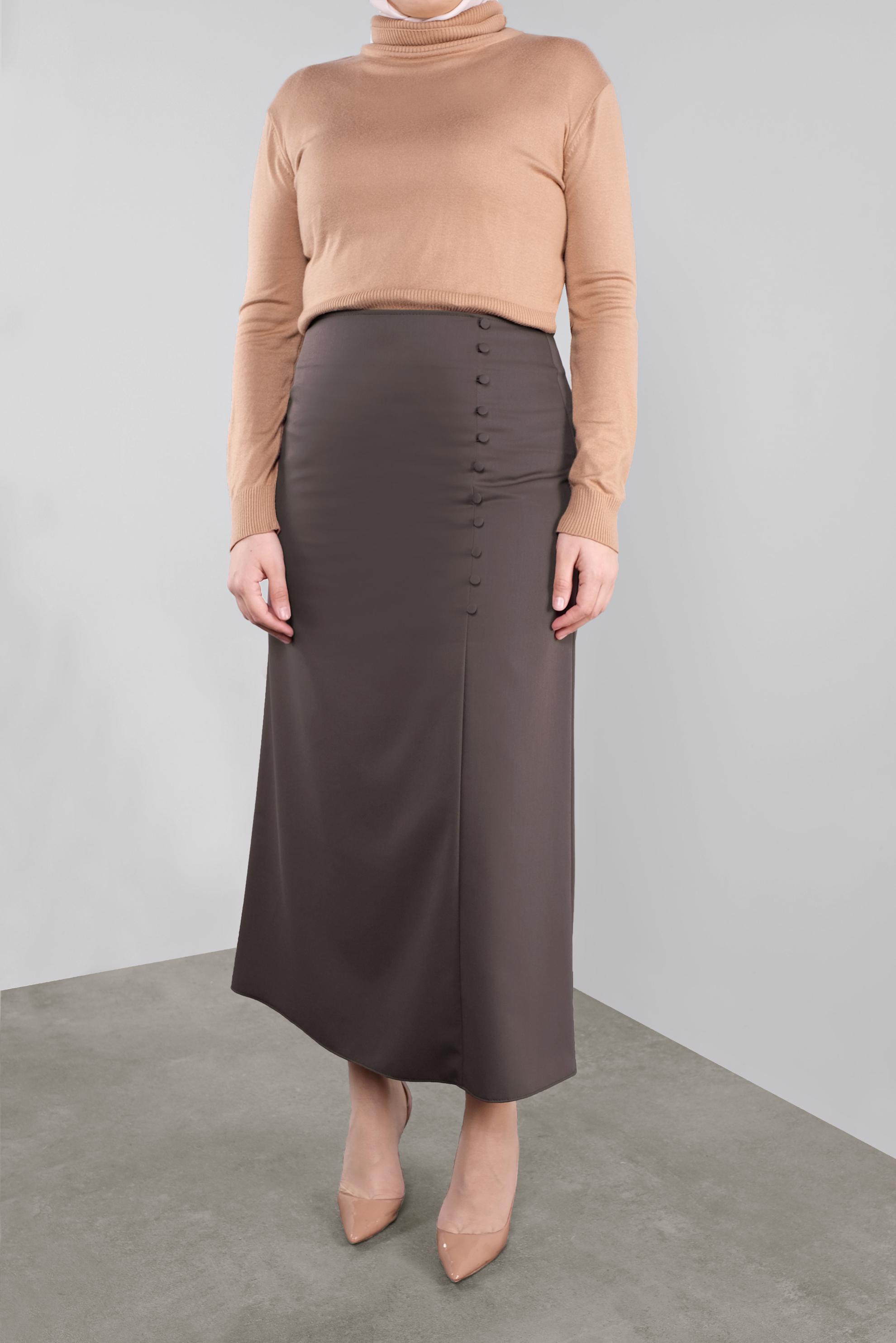 Tesettür giyim VİZON DÜĞME DETAYLI KLASİK ETEK 60125