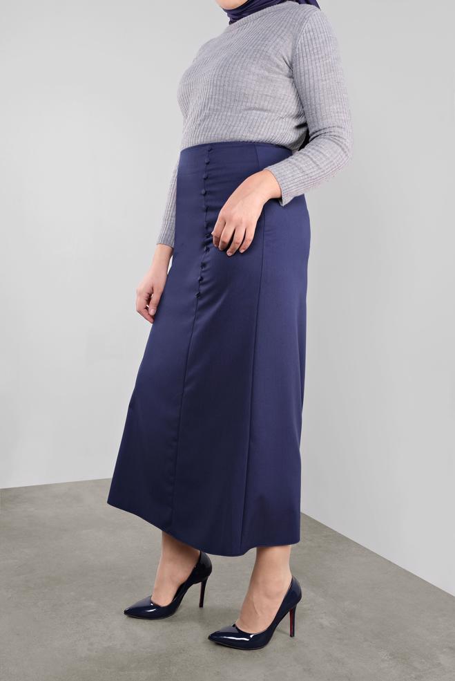 Tesettür giyim LACİVERT DÜĞME DETAYLI KLASİK ETEK 60125 - ALVİNA