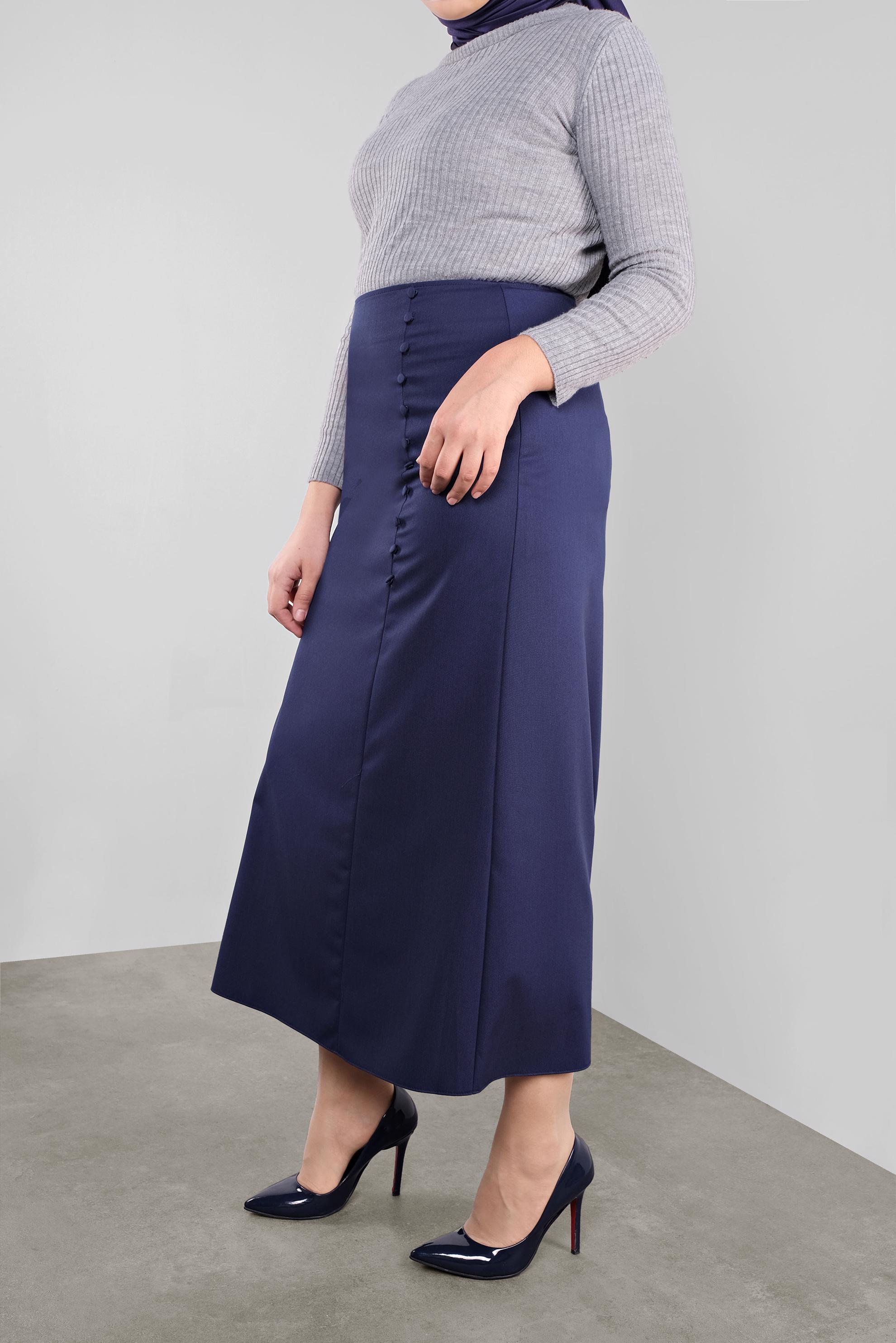 Tesettür giyim LACİVERT DÜĞME DETAYLI KLASİK ETEK 60125