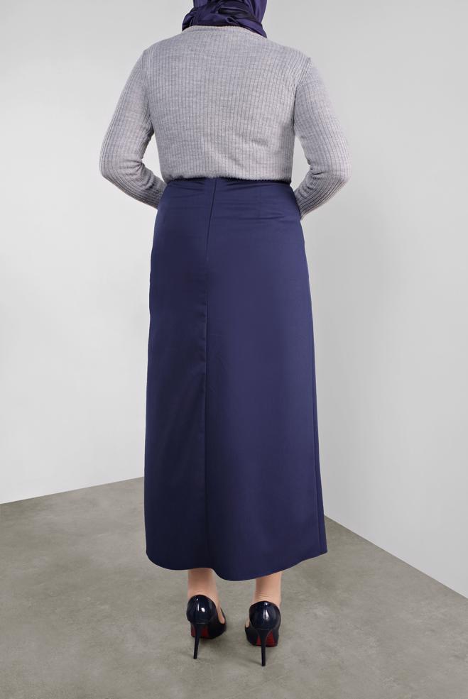 Tesettür giyim LACİVERT DÜĞME DETAYLI KLASİK ETEK 60125 - ALVİNA