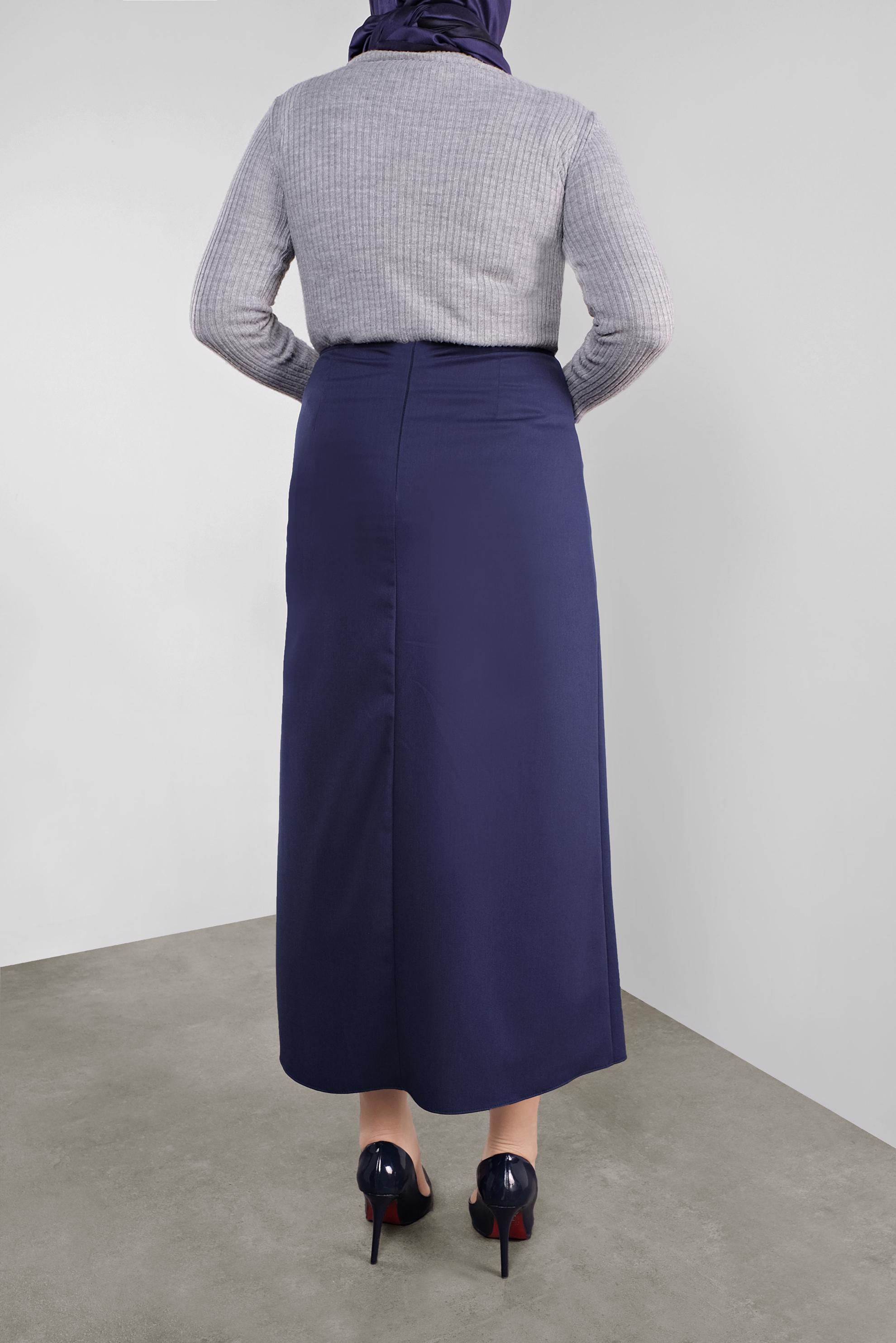 Tesettür giyim LACİVERT DÜĞME DETAYLI KLASİK ETEK 60125