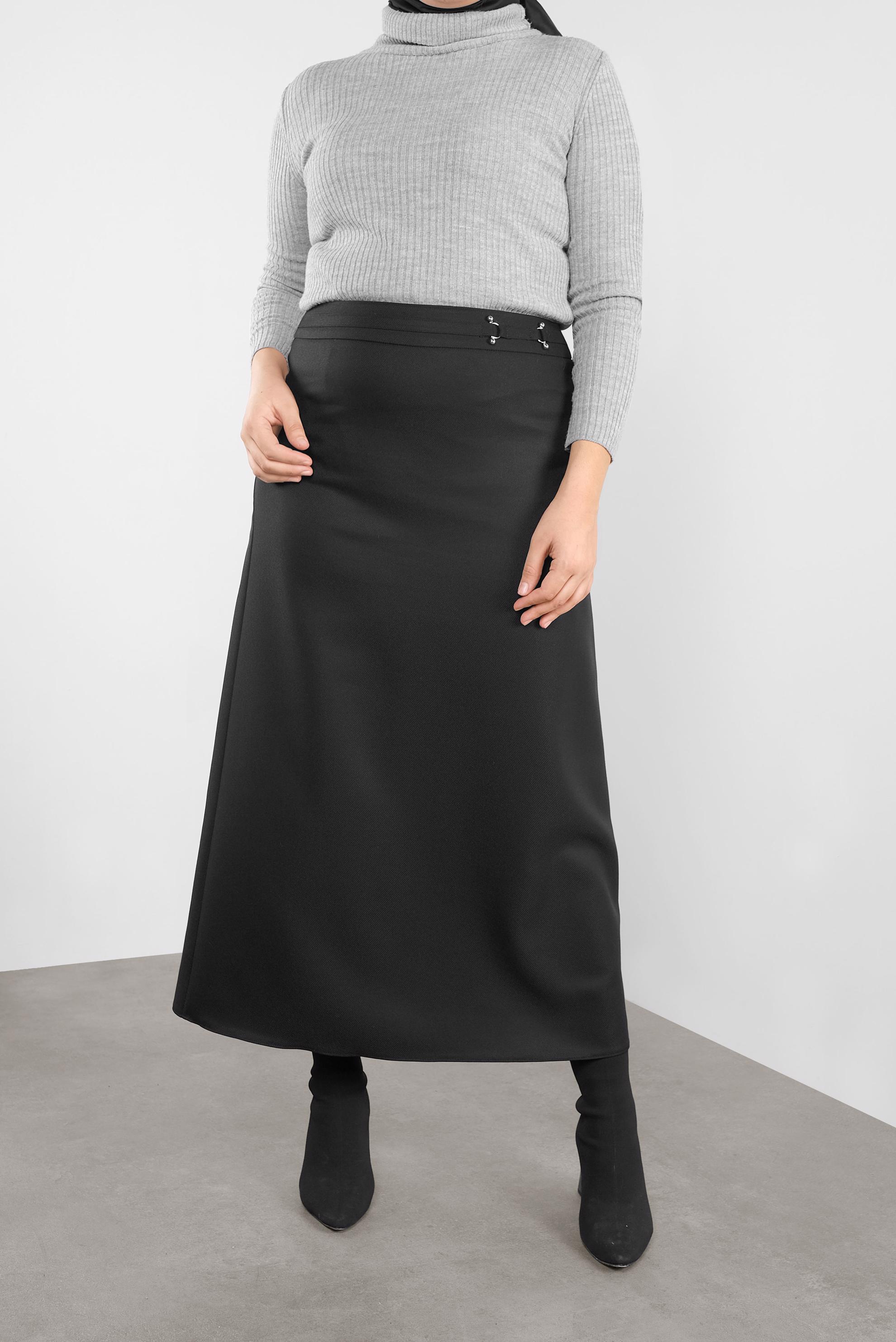 Tesettür giyim SİYAH METAL AKSESUARLI  ETEK  60126 