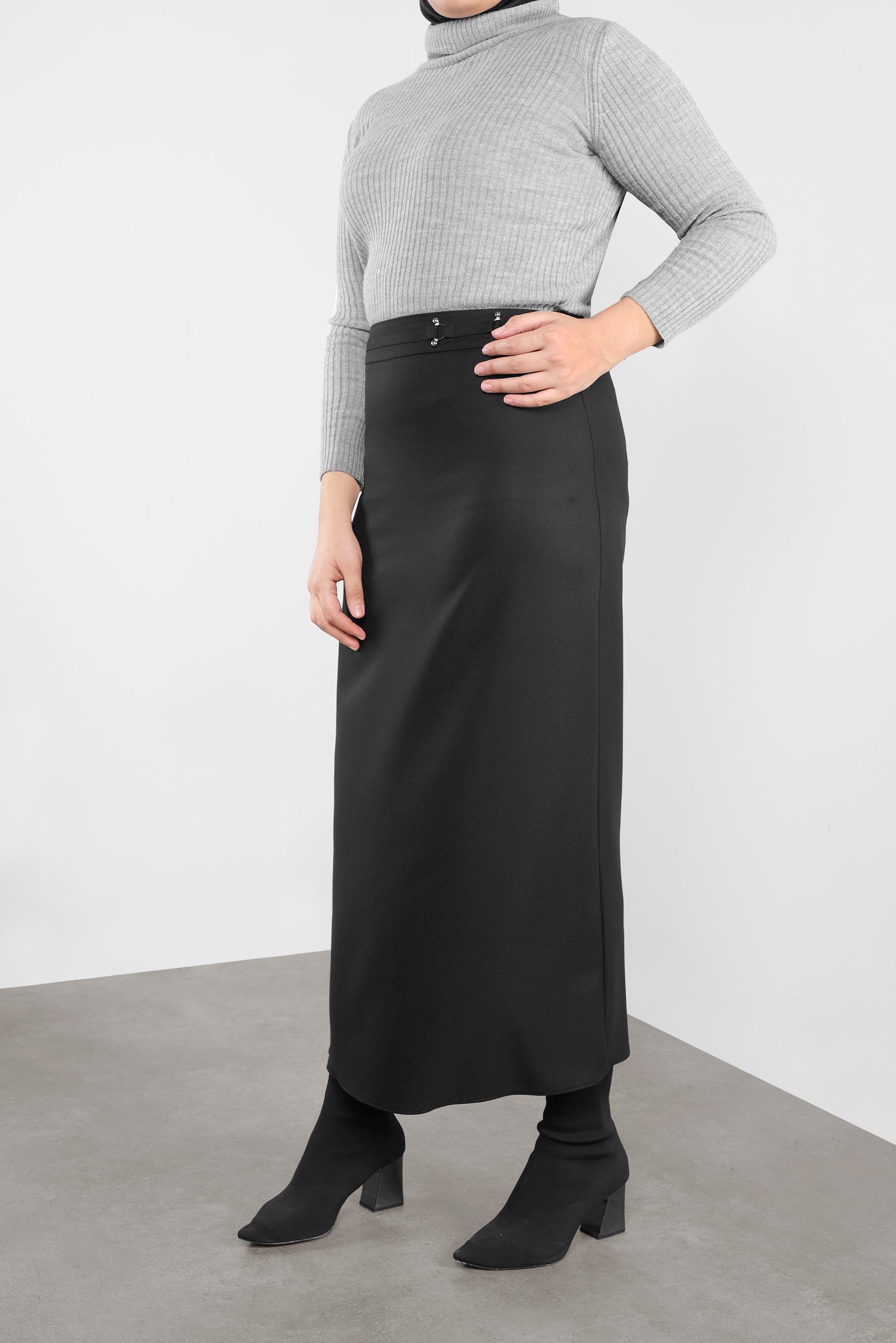 Tesettür giyim SİYAH METAL AKSESUARLI  ETEK  60126 