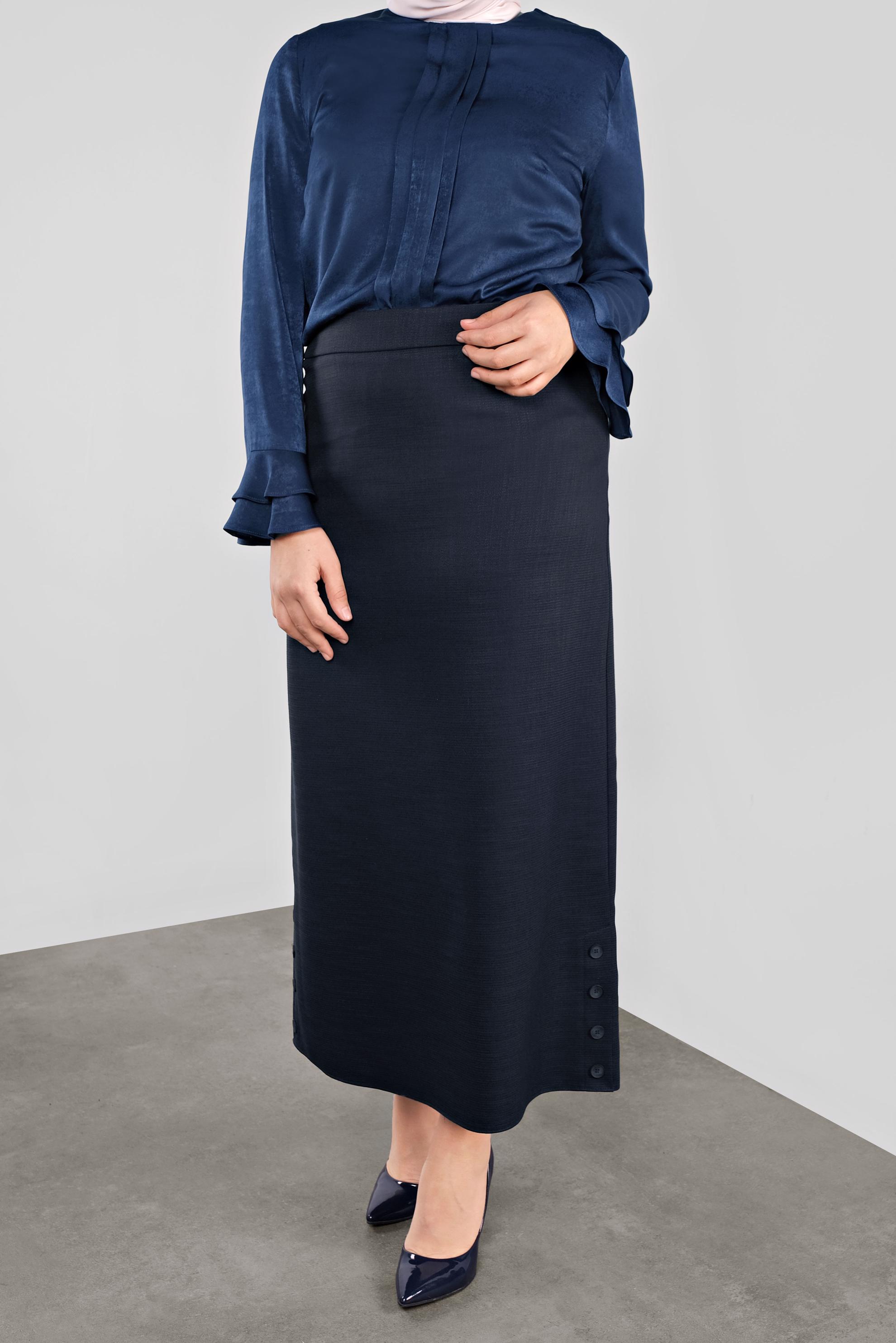 Tesettür giyim LACİVERT DÜĞME DETAYLI ETEK 60127
