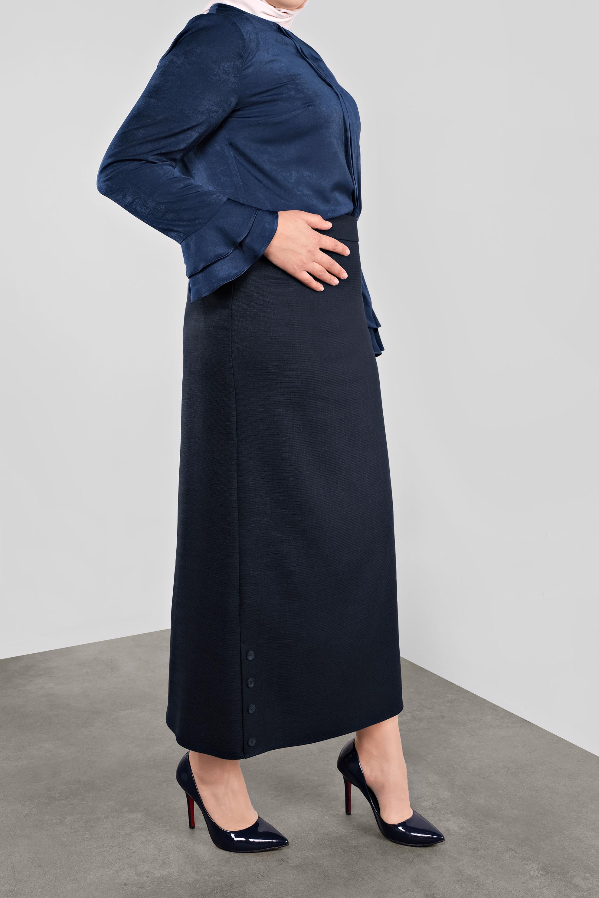 Tesettür giyim LACİVERT DÜĞME DETAYLI ETEK 60127
