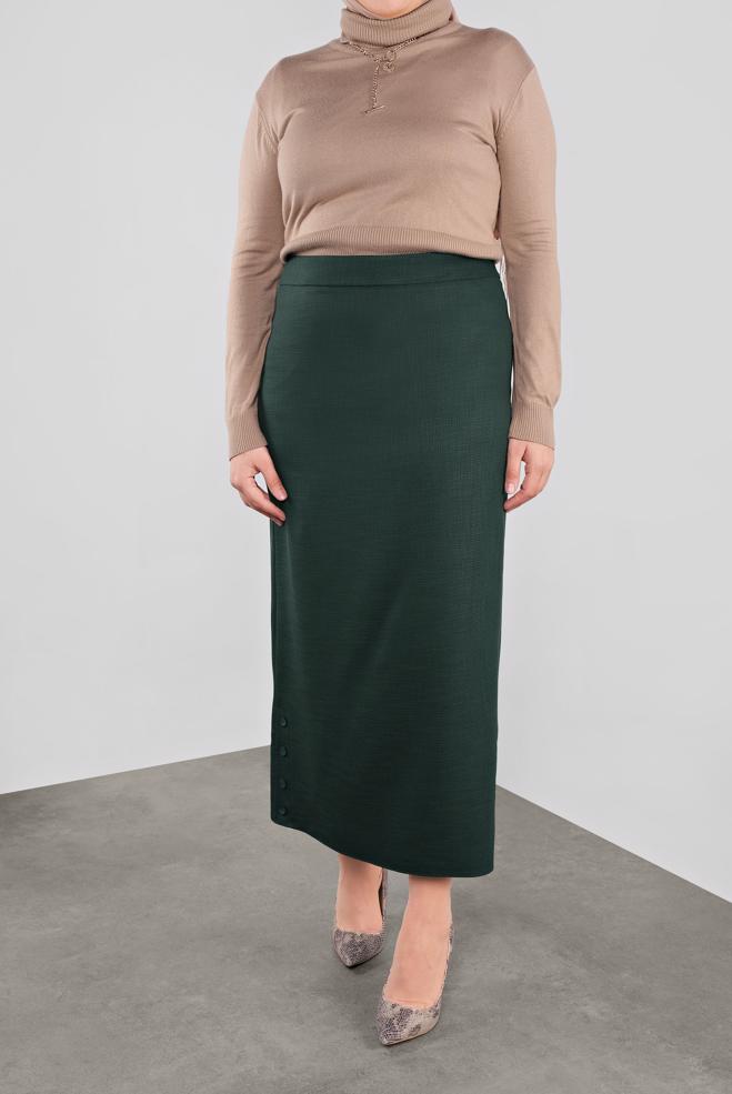 Tesettür giyim YEŞİL DÜĞME DETAYLI ETEK 60127 - ALVİNA