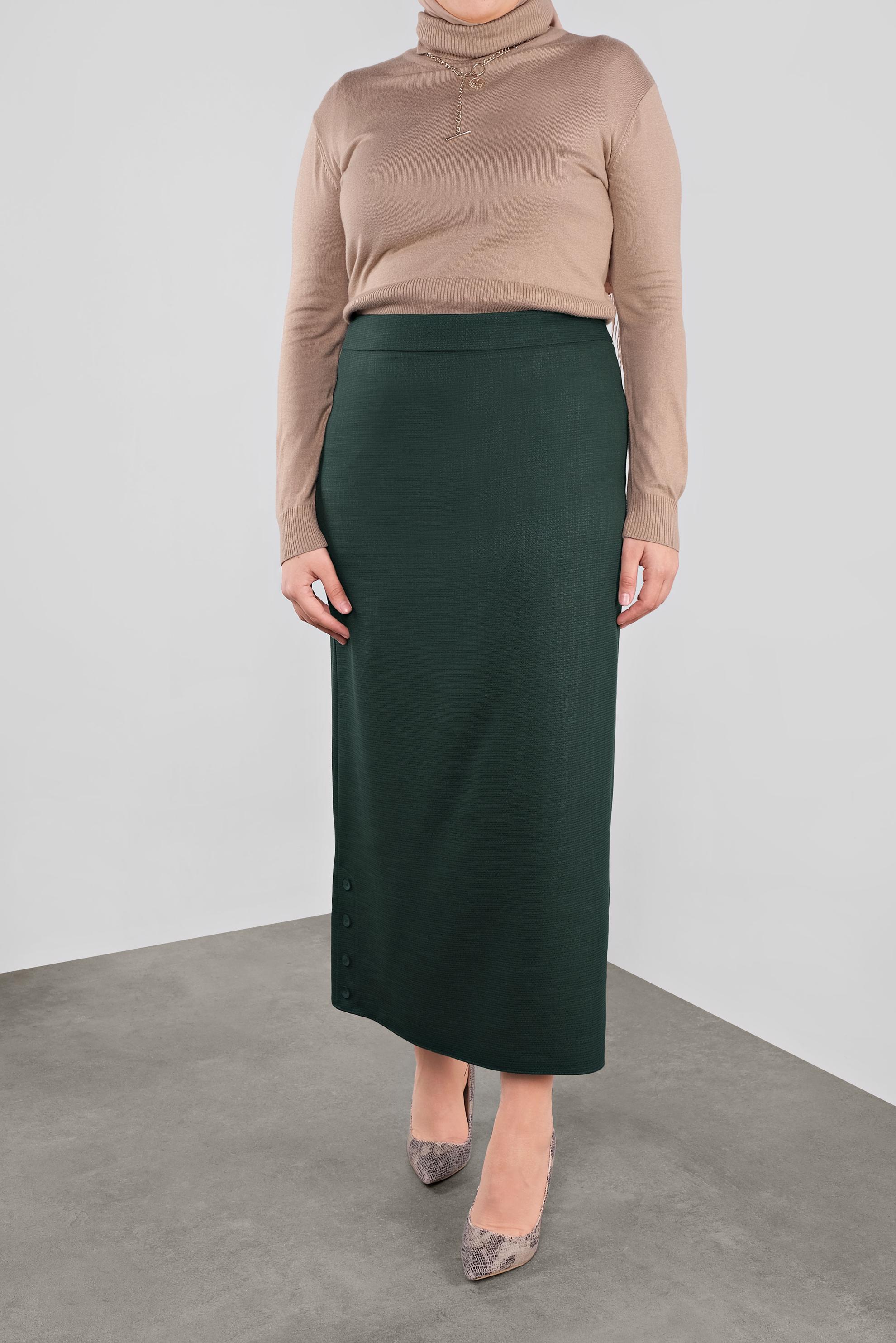 Tesettür giyim YEŞİL DÜĞME DETAYLI ETEK 60127