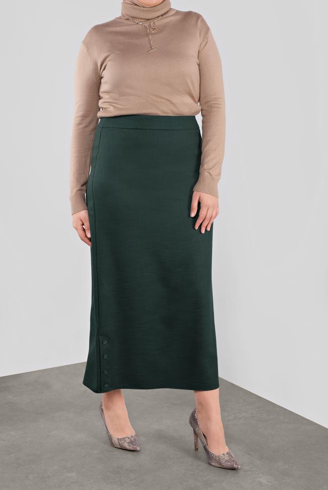 Tesettür giyim YEŞİL DÜĞME DETAYLI ETEK 60127 - ALVİNA