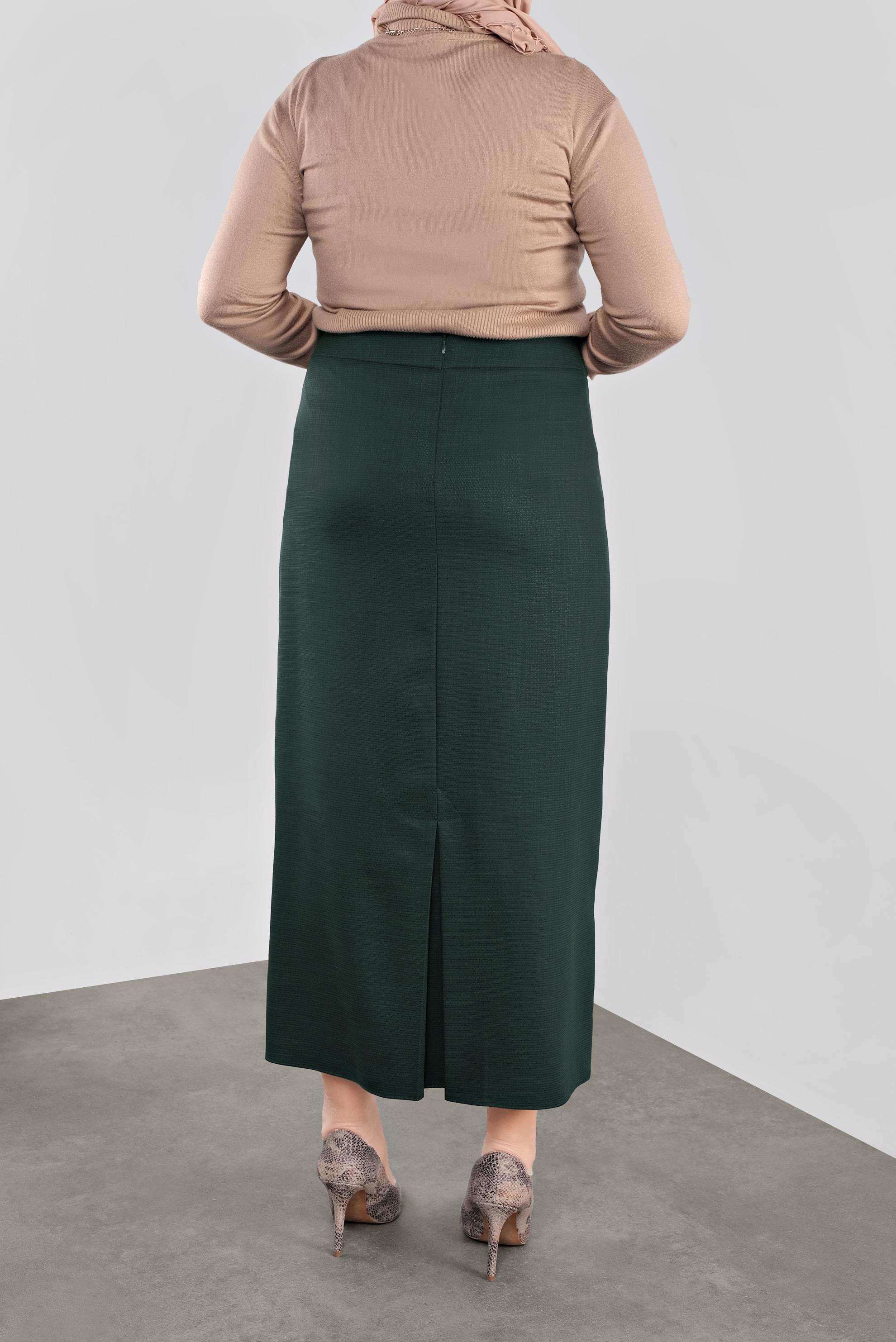 Tesettür giyim YEŞİL DÜĞME DETAYLI ETEK 60127