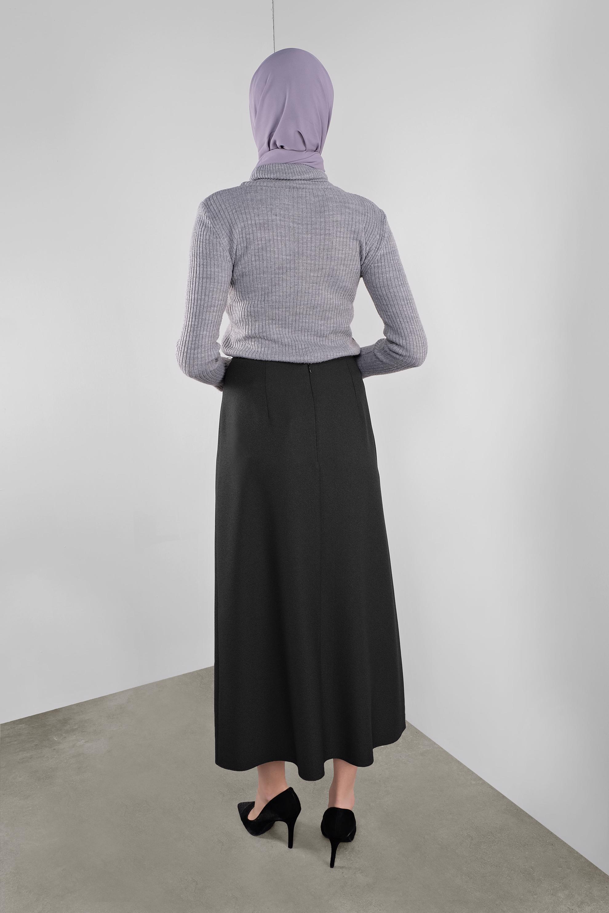 Tesettür giyim SİYAH KUŞGÖZÜ DETAYLI A KESİM ETEK 60128 