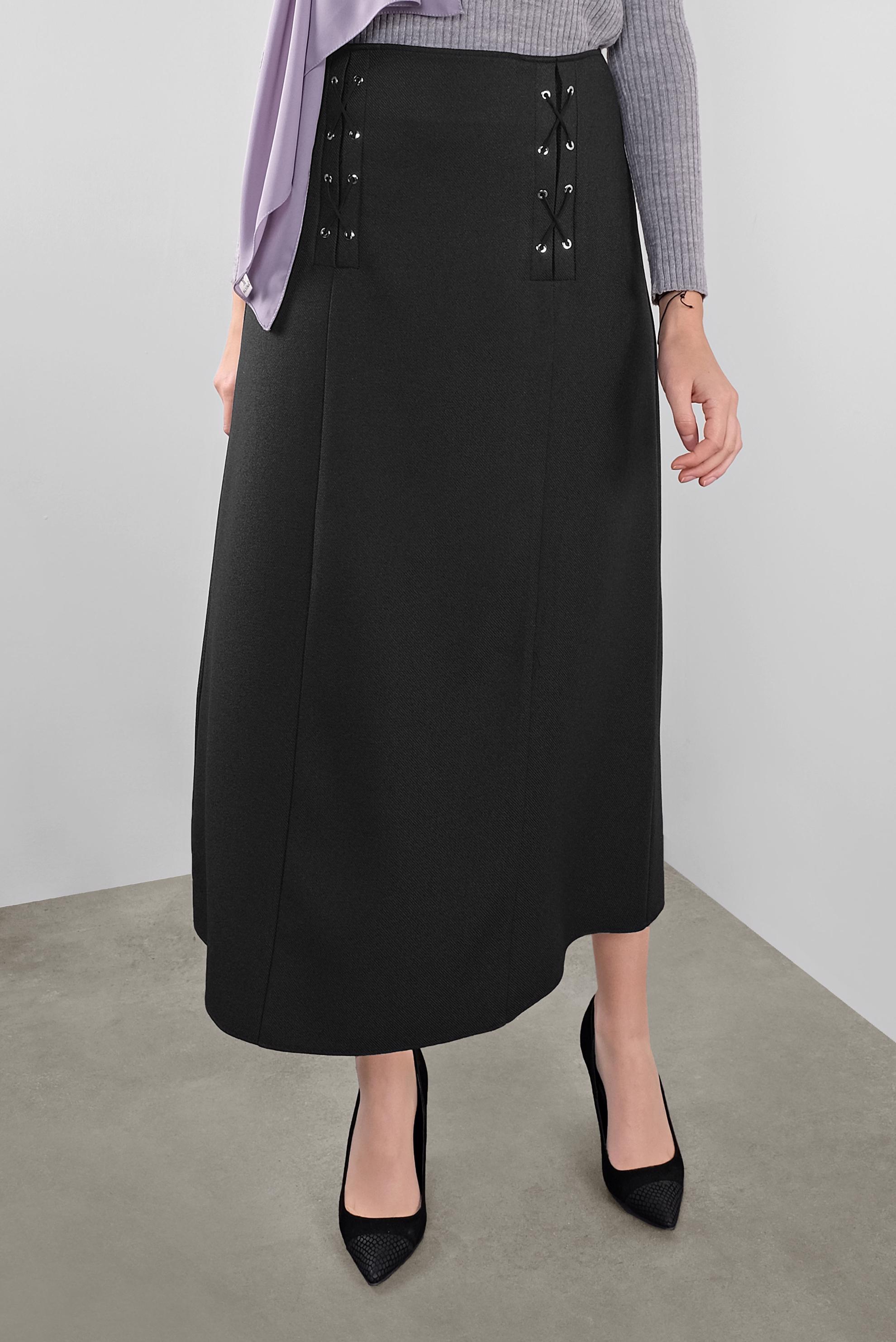 Tesettür giyim SİYAH KUŞGÖZÜ DETAYLI A KESİM ETEK 60128 