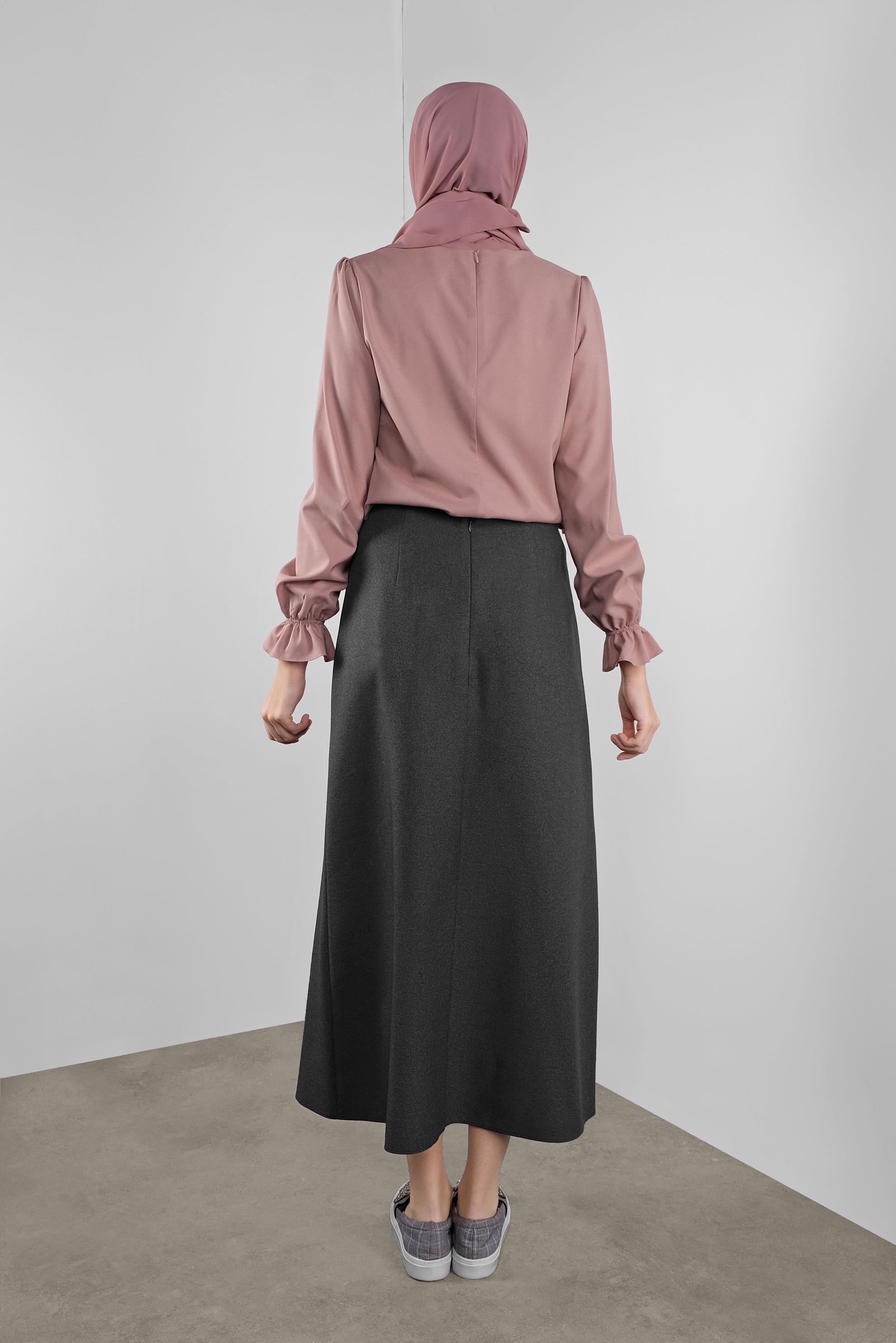 Tesettür giyim GRİ KUŞGÖZÜ DETAYLI A KESİM ETEK 60128 