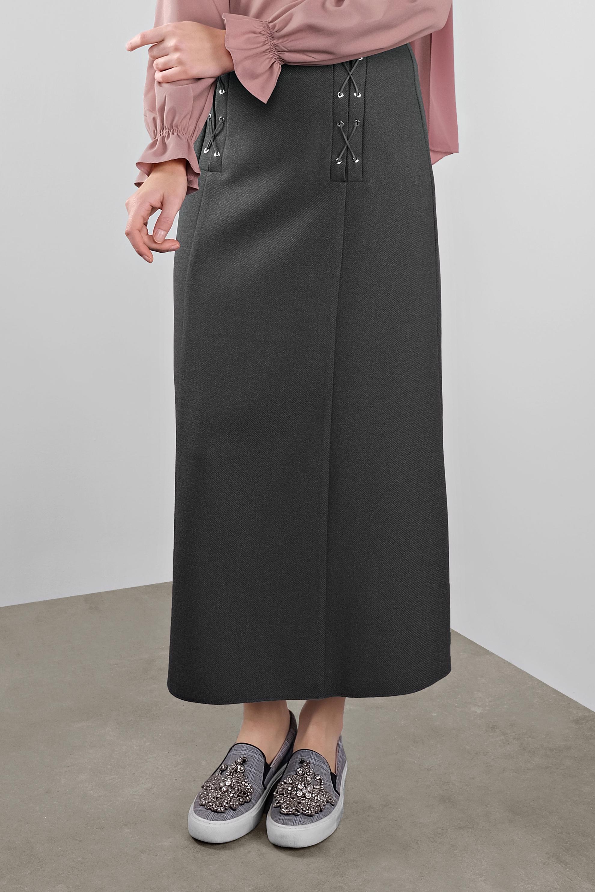 Tesettür giyim GRİ KUŞGÖZÜ DETAYLI A KESİM ETEK 60128 