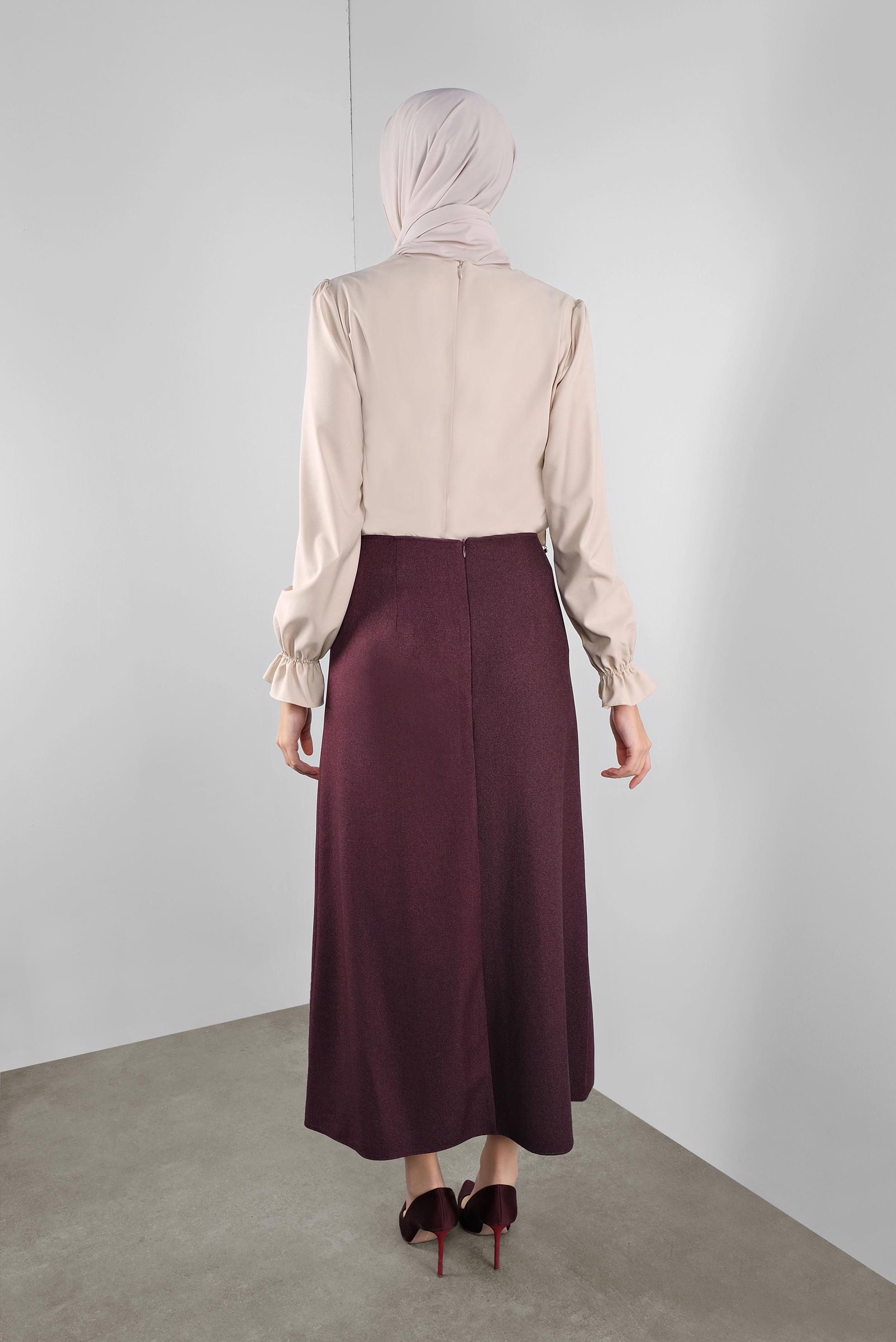 Tesettür giyim MÜRDÜM KUŞGÖZÜ DETAYLI A KESİM ETEK 60128 