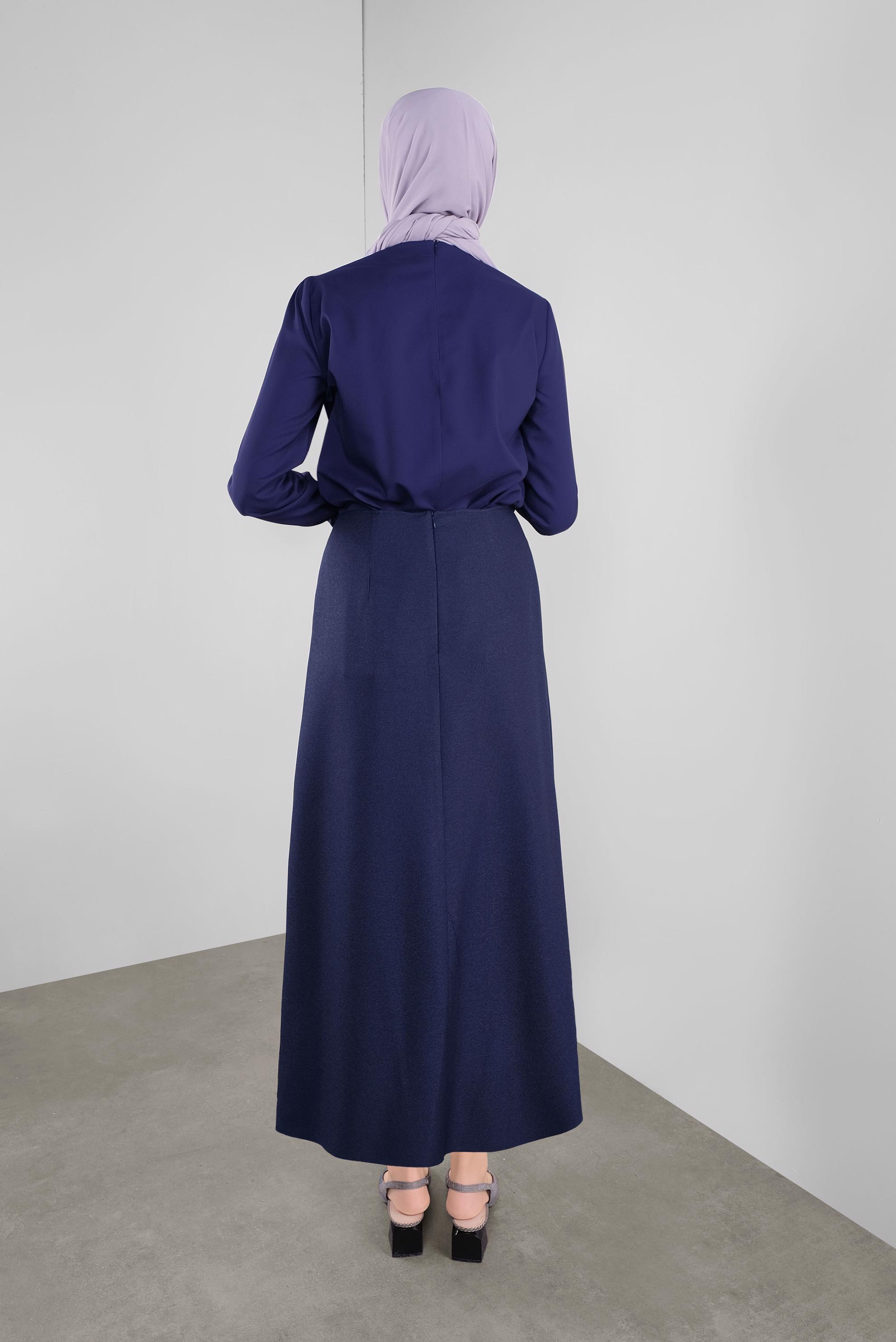 Tesettür giyim LACİVERT KUŞGÖZÜ DETAYLI A KESİM ETEK 60128 
