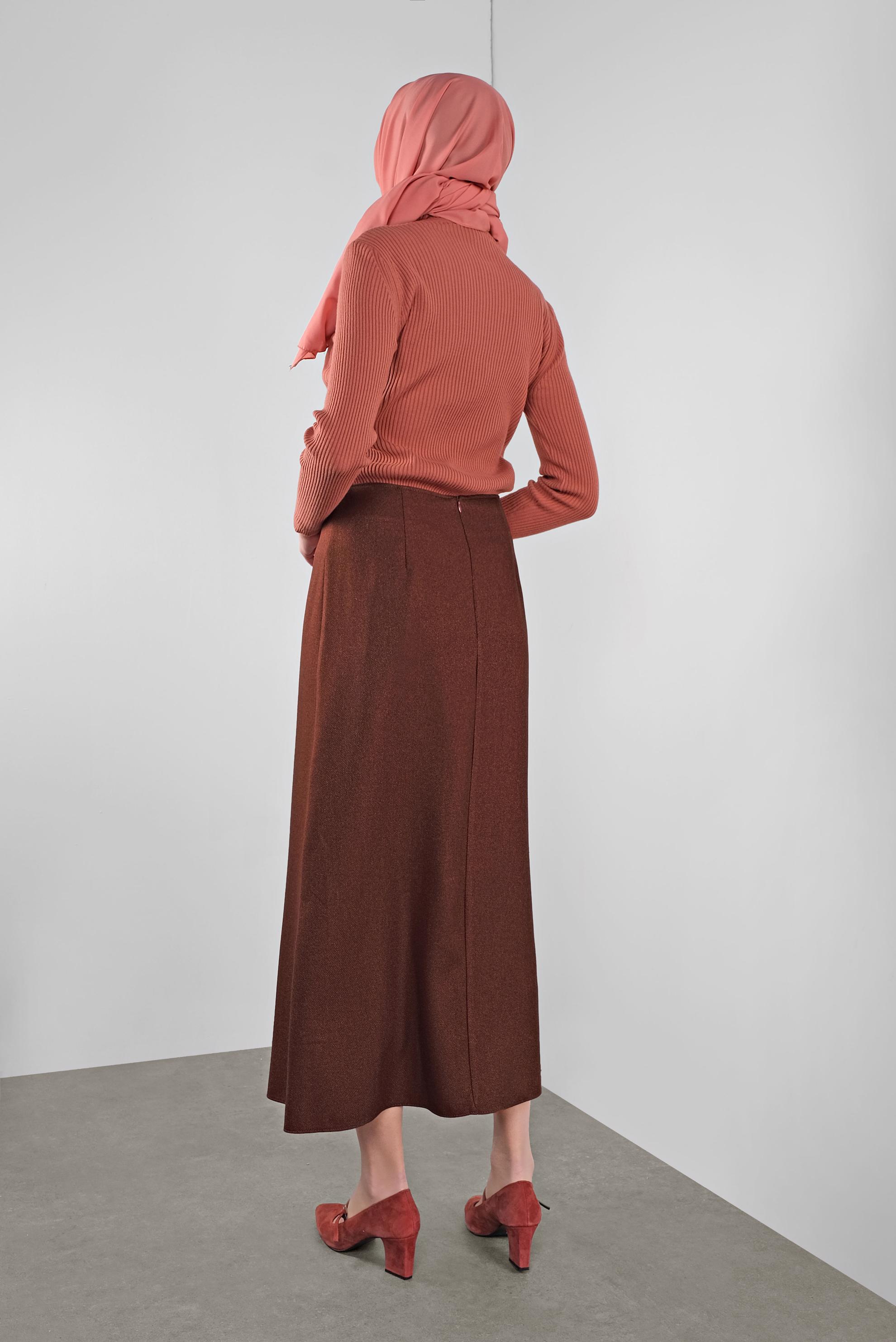 Tesettür giyim KAHVE KUŞGÖZÜ DETAYLI A KESİM ETEK 60128 