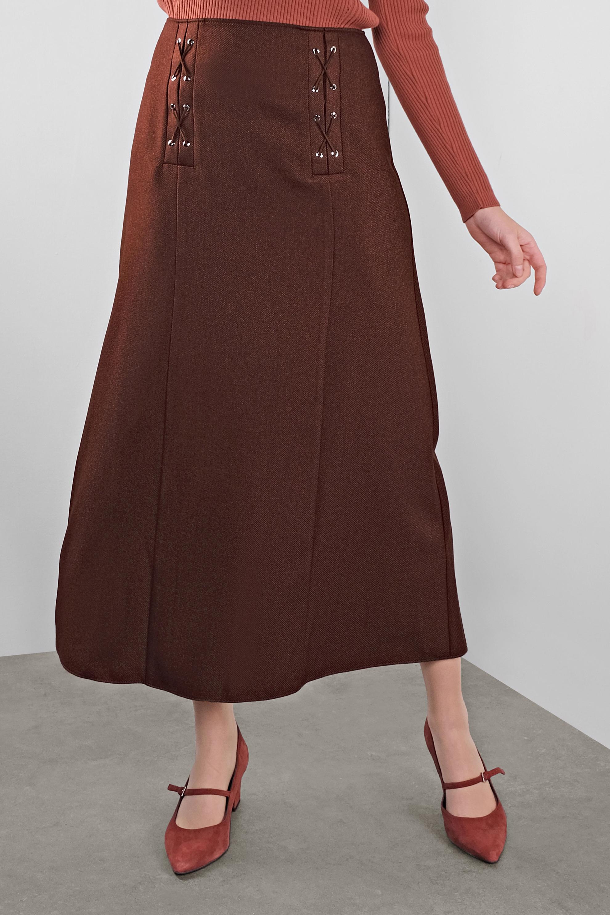 Tesettür giyim KAHVE KUŞGÖZÜ DETAYLI A KESİM ETEK 60128 