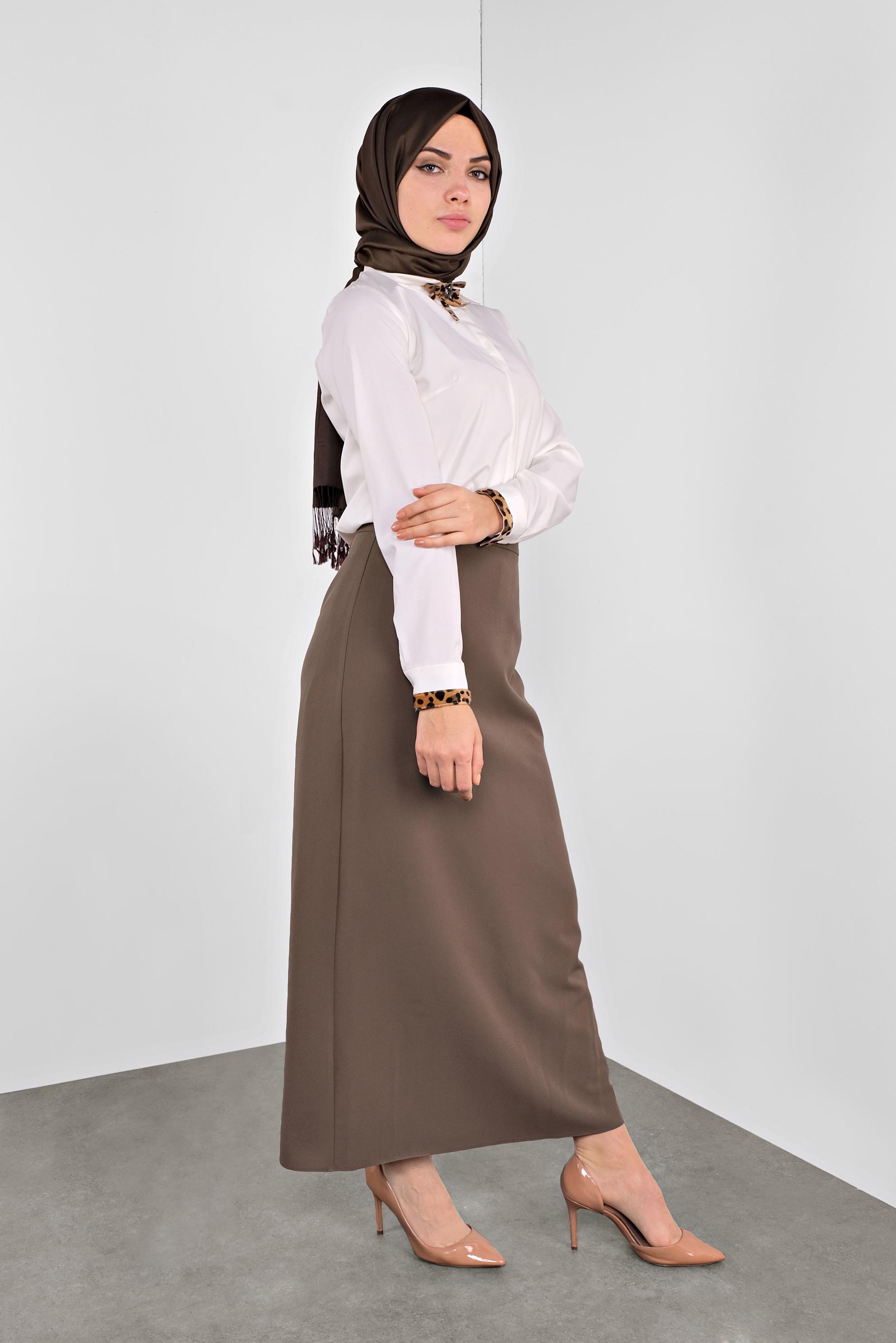 Tesettür giyim VİZON KALEM ETEK 60129 